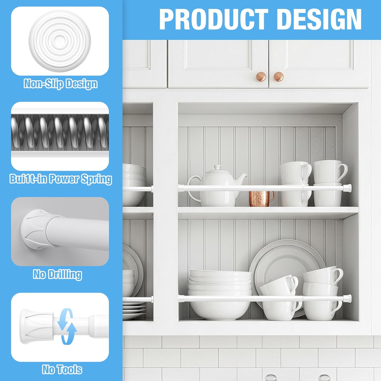 6 Pack Spring Tension Rods 27-38 Inches,5/8" Diameter White Spring Load Adjustable Expandable,Small Short Tension Curtain Rod for Windows,Kitchen,Doorway,Bathroom,Cupboard Bars