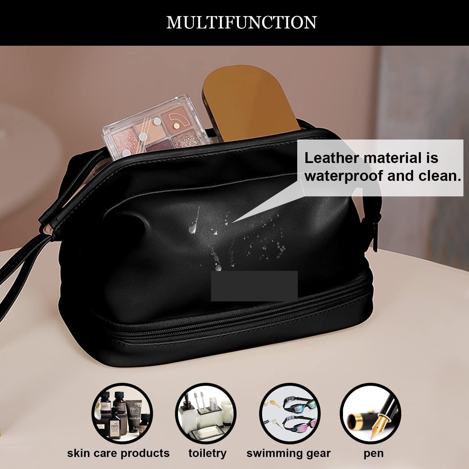Kosmetiktasche Damen Kosmetiktasche, wasserdichte Kosmetiktasche mit Bodentasche zur Aufbewahrung von Kosmetika auf Reisen Kulturbeutel(Black)