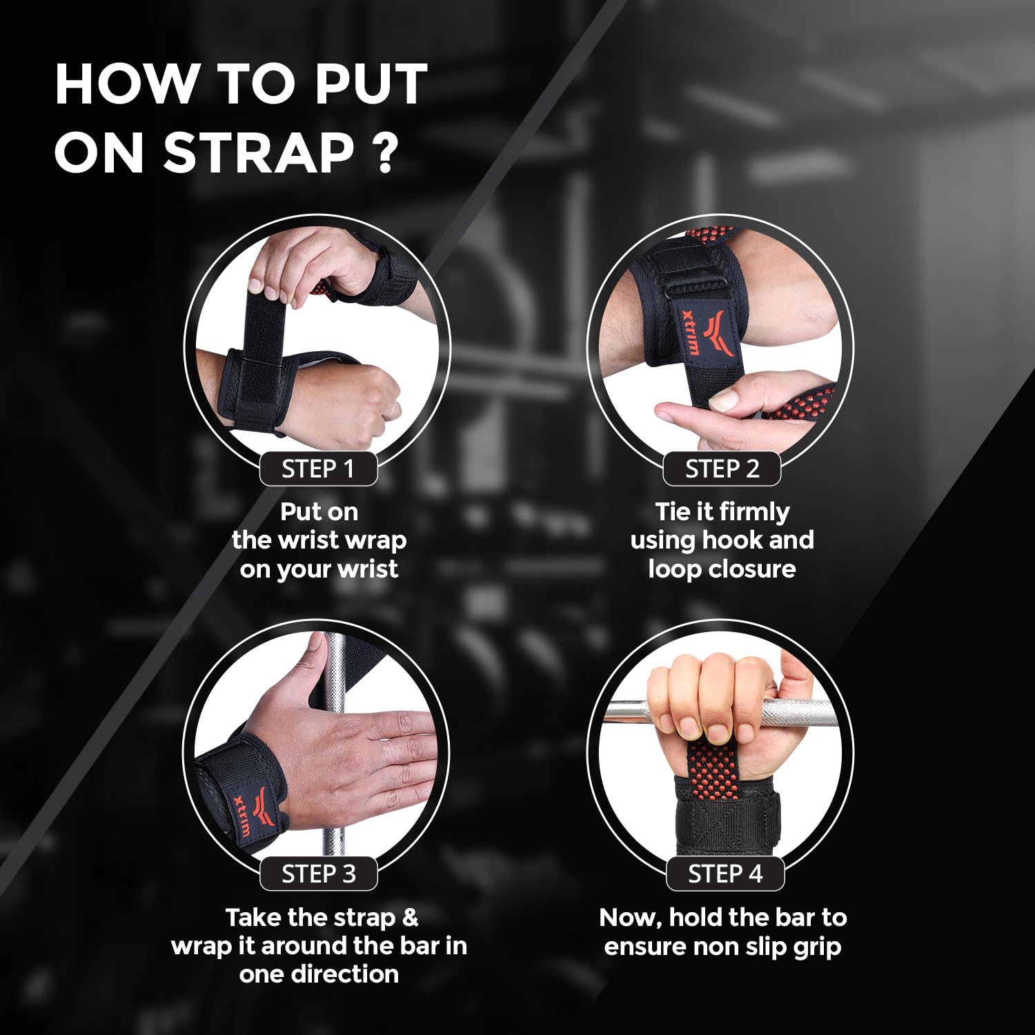 XTRIM Silicon Coated Weightlifting Strap with Wrist Support for Weight Training, Gym Workout, Bodybuilding, Strength Training (Red, Set of 2) 1
