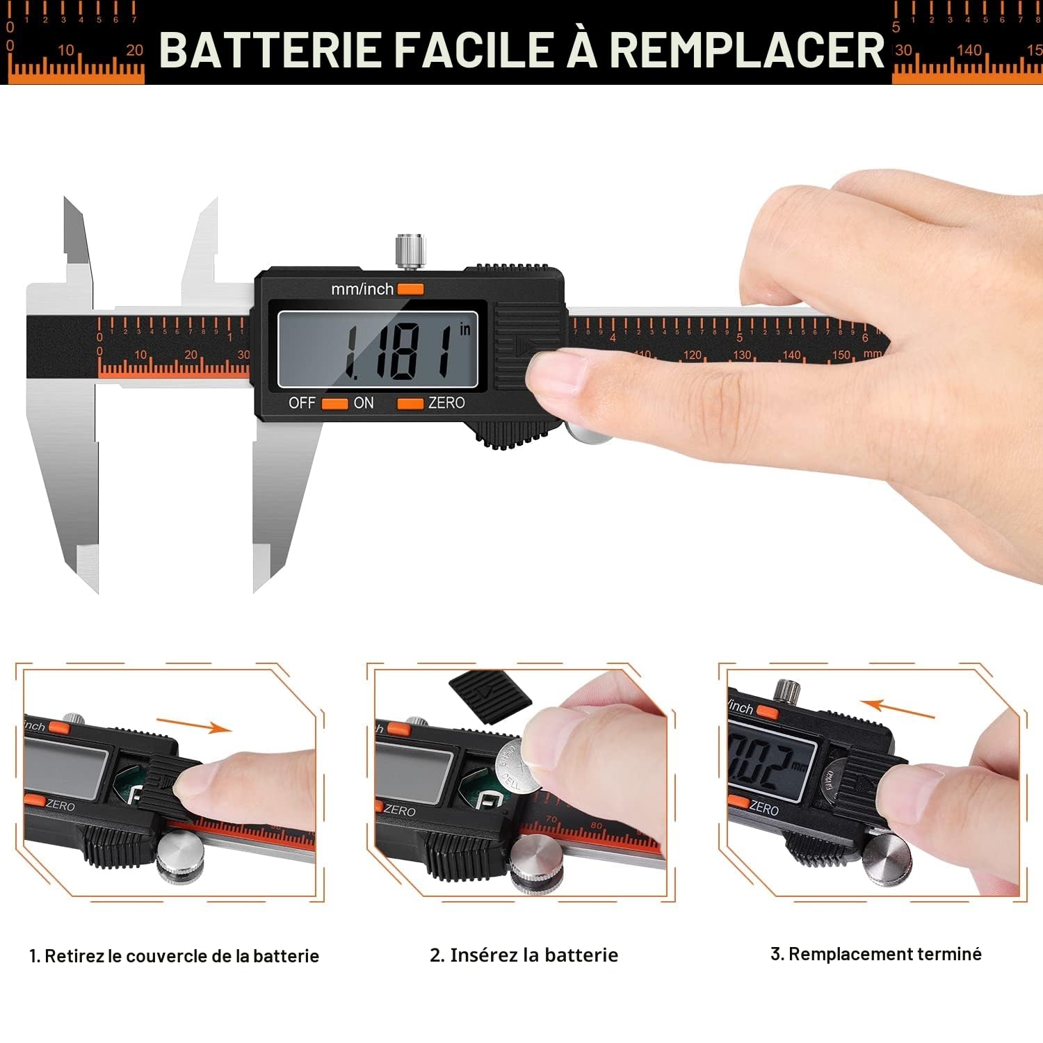 HARDELL pied a coulisse numerique, Acier Inoxydable pied à coulisse numérique 150mm, MM/Inch Conversion, Digital Électronique Avec Lcd écran Précision Réglable 0.01mm, Mesure De L'Industrie Domestique