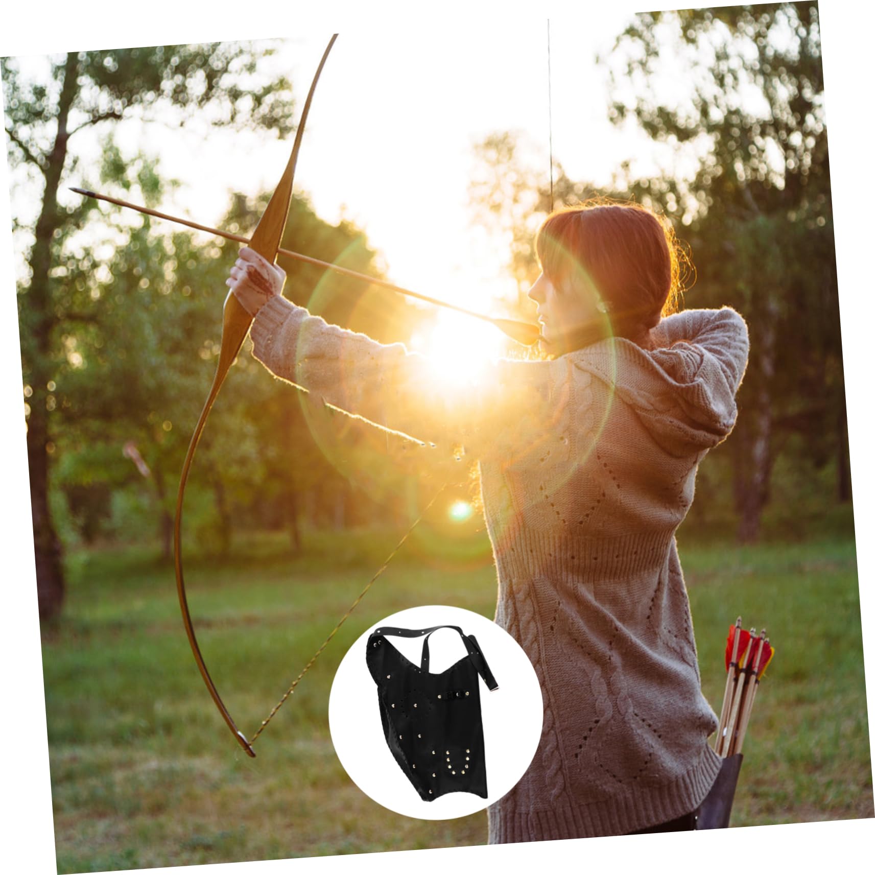 VANZACK 1pc Traditional Bag Leather Pouch for Archery Training Durable Leather Design with Snap Button Holds Arrows for Hunting Practice