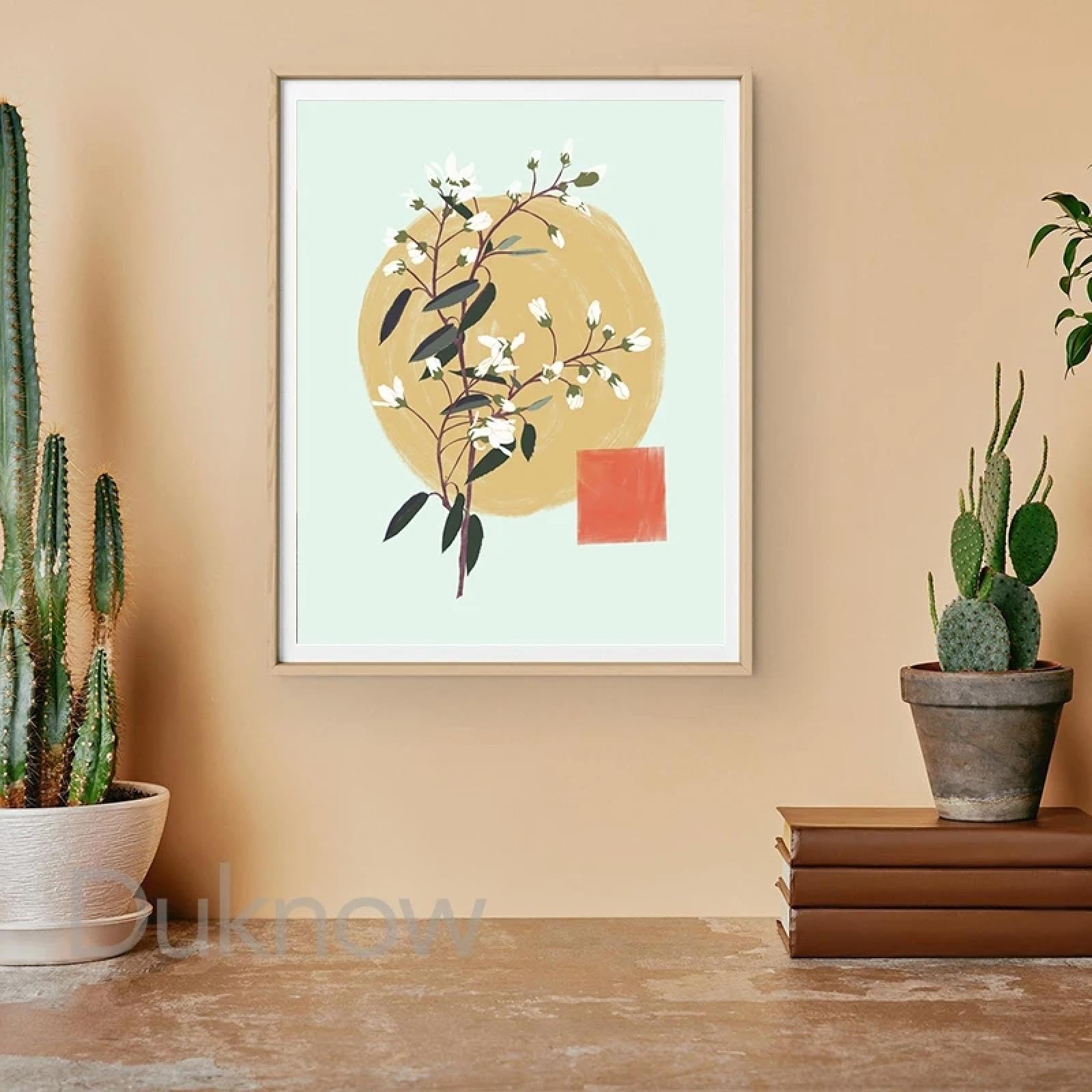 LMAIWANG Peinture botanique sur toile minimaliste, affiche moderne, nature verte, florale, décoration murale, cadre 30 x 45 cm