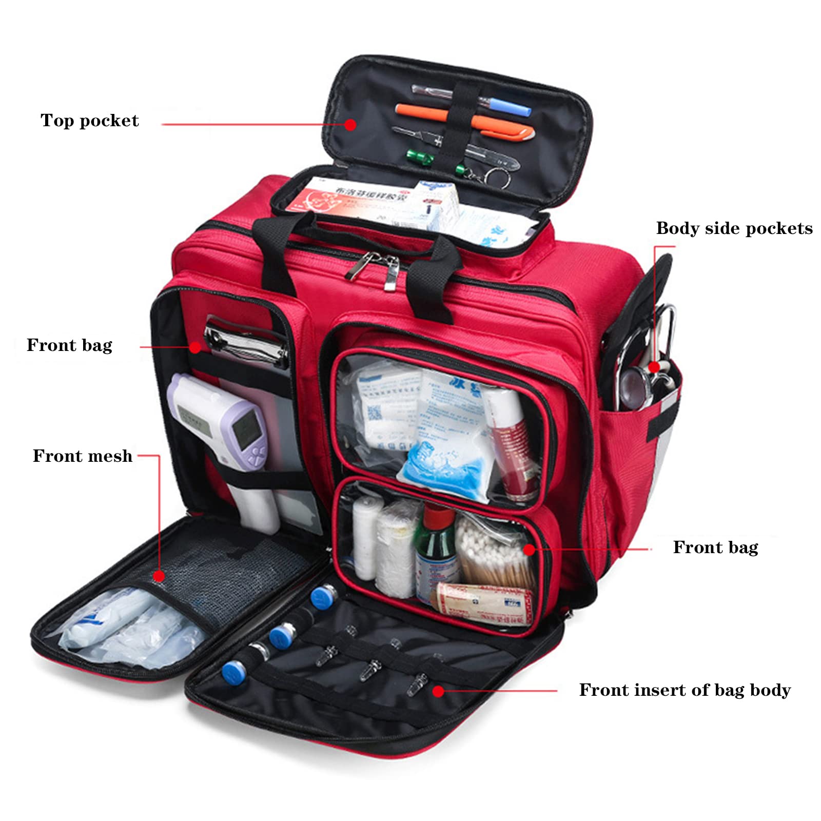 Mochila de Primeros Auxilios, Mochilas portátiles de Primeros Auxilios de Emergencia, Kit de Rescate Rojo de Gran Capacidad, Kit médico multifunción Impermeable para Exteriores