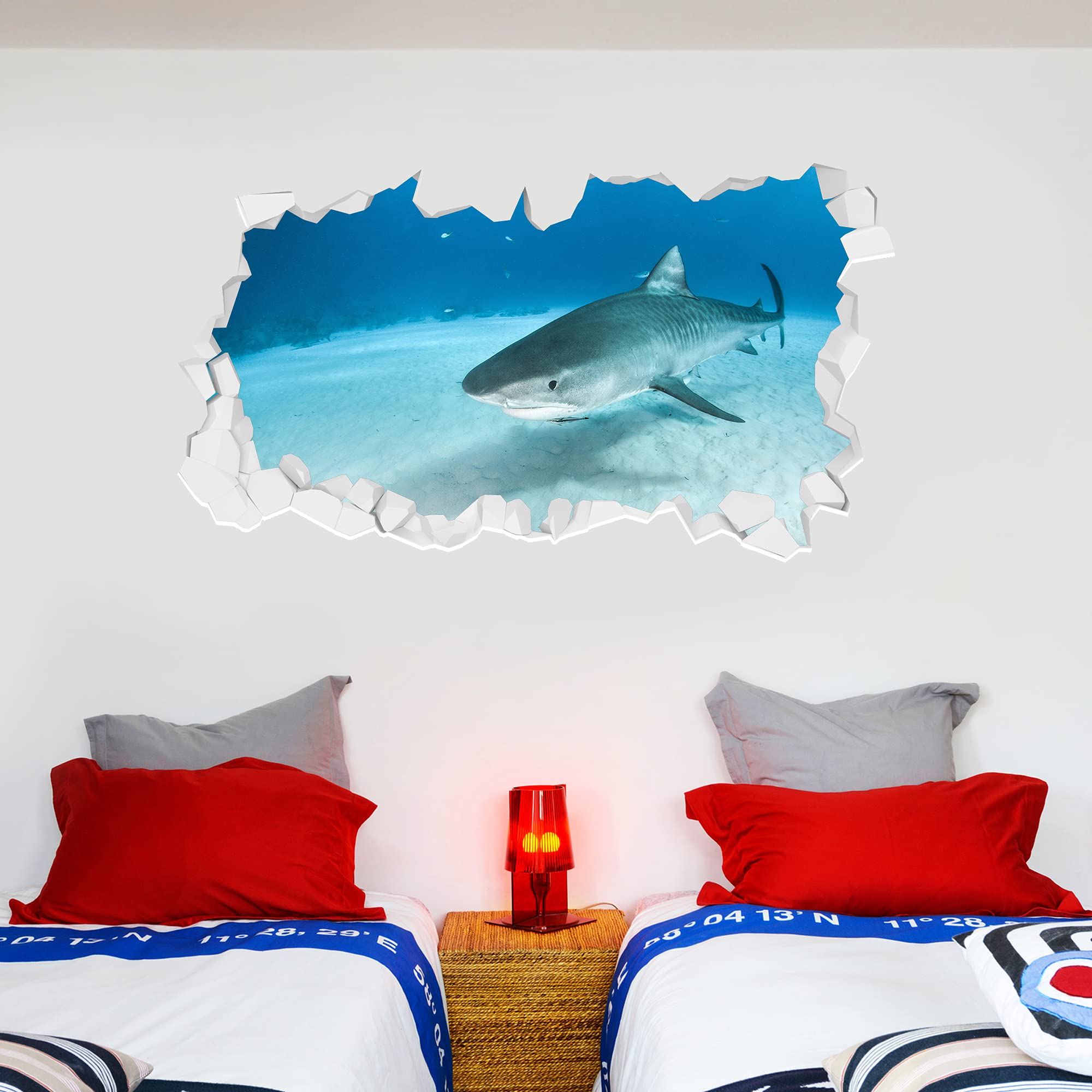 Shark Ocean Broken Wall Sticker Art Home Decal Mural (60cm Width x 30cm Height)