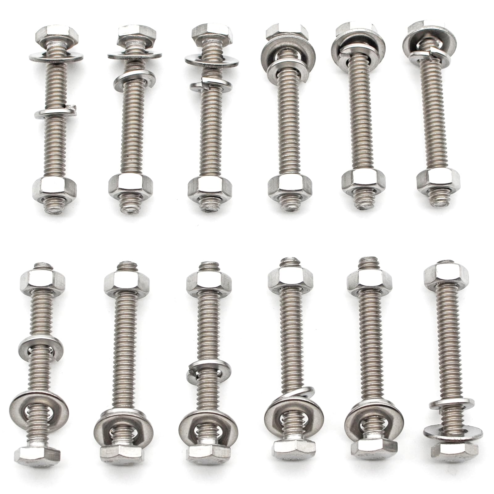 MR. ALLOY 1/4-20 Bolts, Nuts, and Washer Kit, 12 Sets, 304 Stainless Steel Hex Bolts w/Nuts, 1/4 Flat Washers and Lock Washers (1/4-20 x 2)