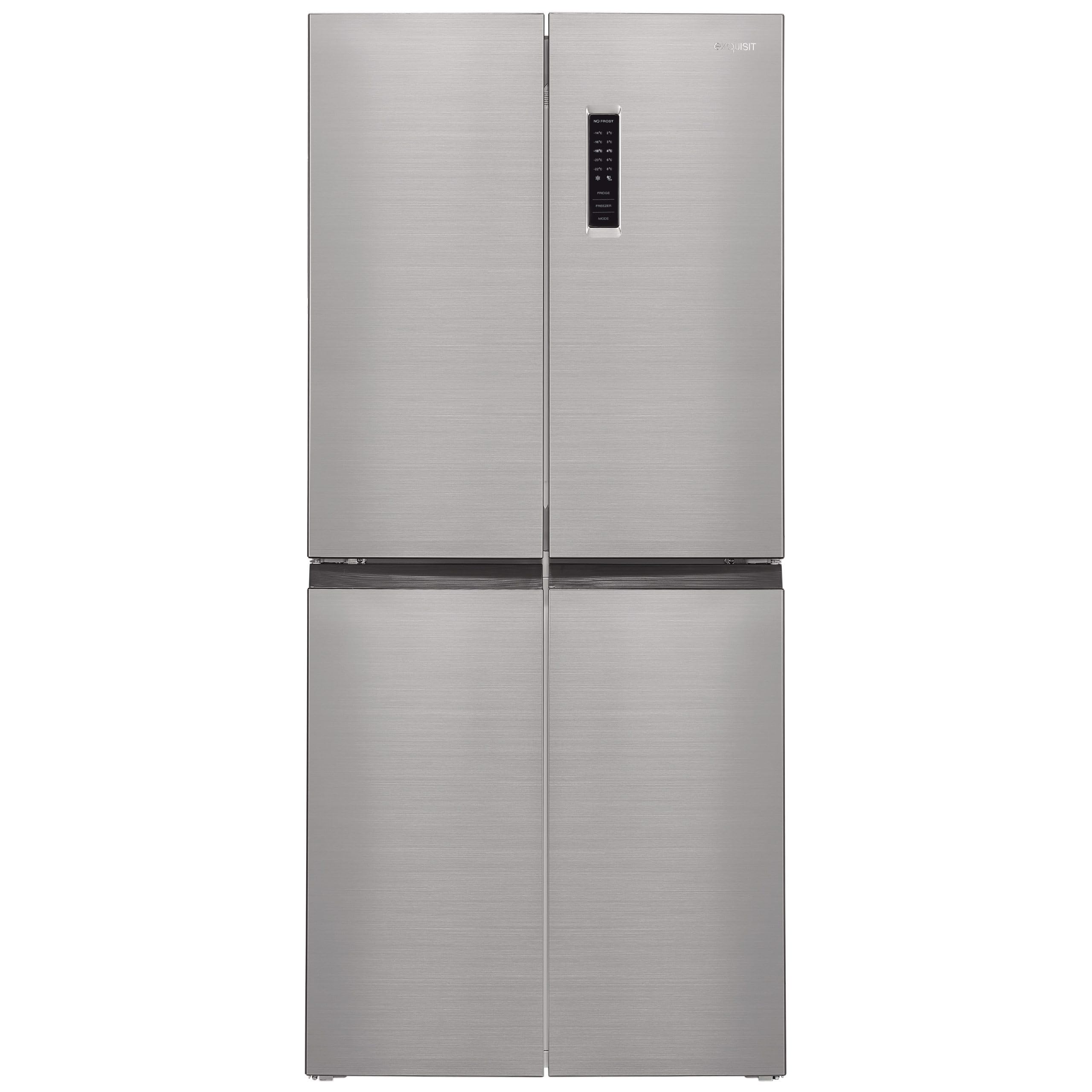 Exquisit® Frigorífico Americano, 4 Puertas, 362L, Clase D, Material Acero Inox, Tecnologia No-Frost, Display Digital en Puerta, Cajon Verdulero Siempre Fresco, Consumo 210 kWh/año, Medidas 180x79x62Cm
