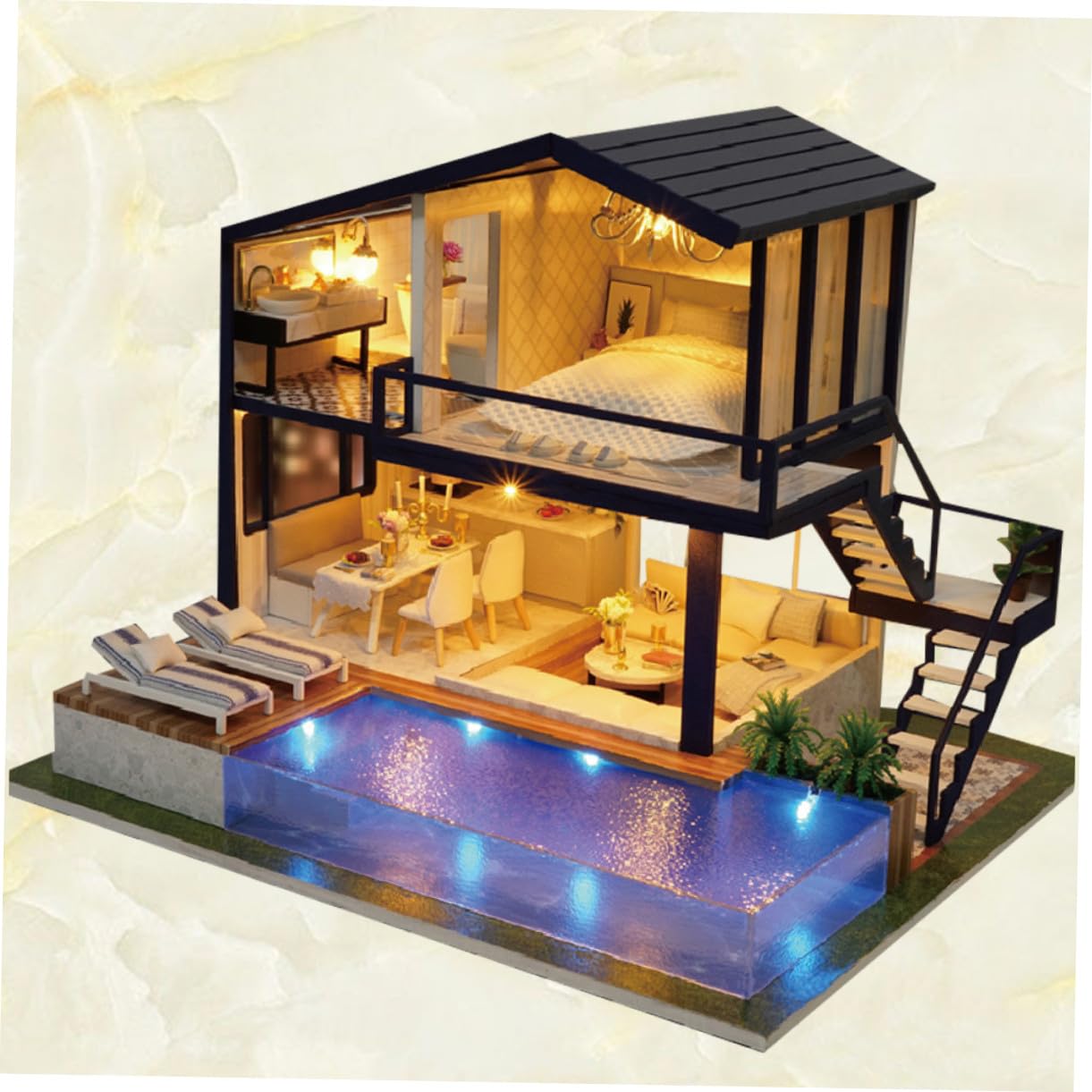 BESTonZON Modelo de Cabina DIY para Casa de Muñecas, Juguete de Montaje Manual de Madera y Plástico, Fácil de Construir y Decorativo Familia en Casa