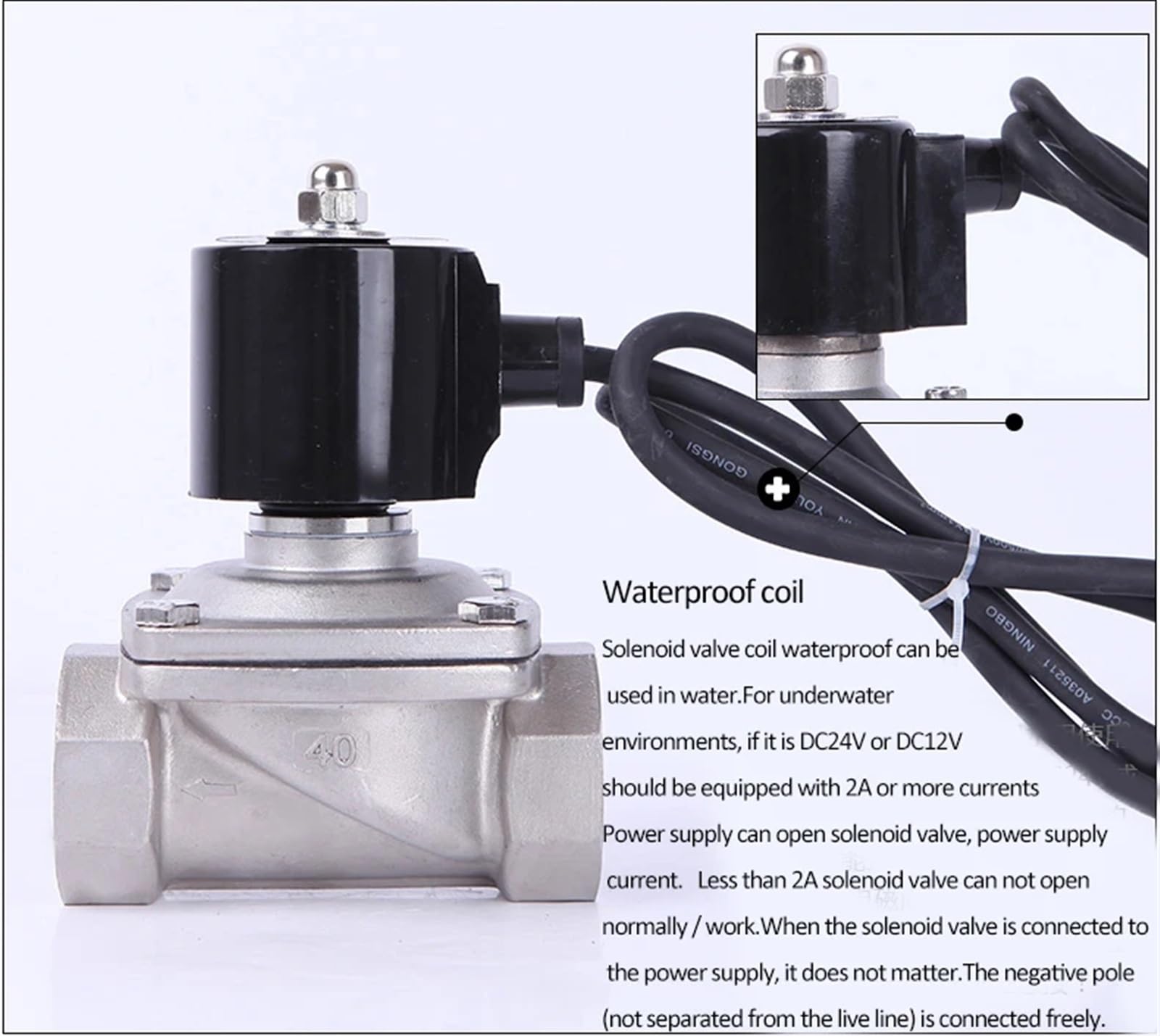 Podwodny zawór elektromagnetyczny ze stali nierdzewnej normalnie zamknięty — 220 V AC, 24 V DC, 12 V DC (BSP, G, NPT)(2A-15B AC220V)