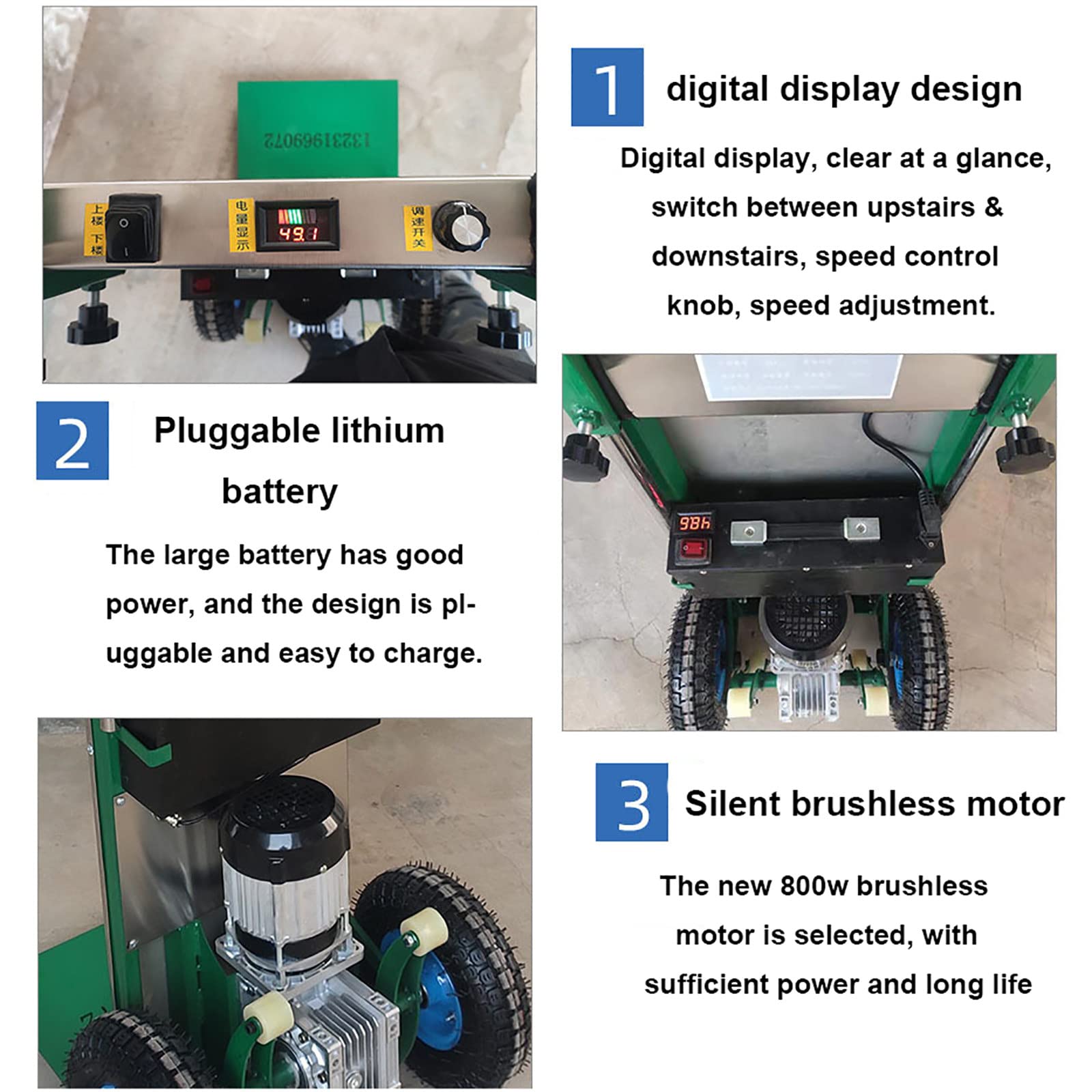 FAXIOAWA Montascale Elettrico/Porta Oggetti Pesanti, Veicolo di Trasporto a Risparmio di manodopera, Motore brushless da 800 W, Carico da 320 kg, Batteria Staccabile da 48 V, Scale su e Giù