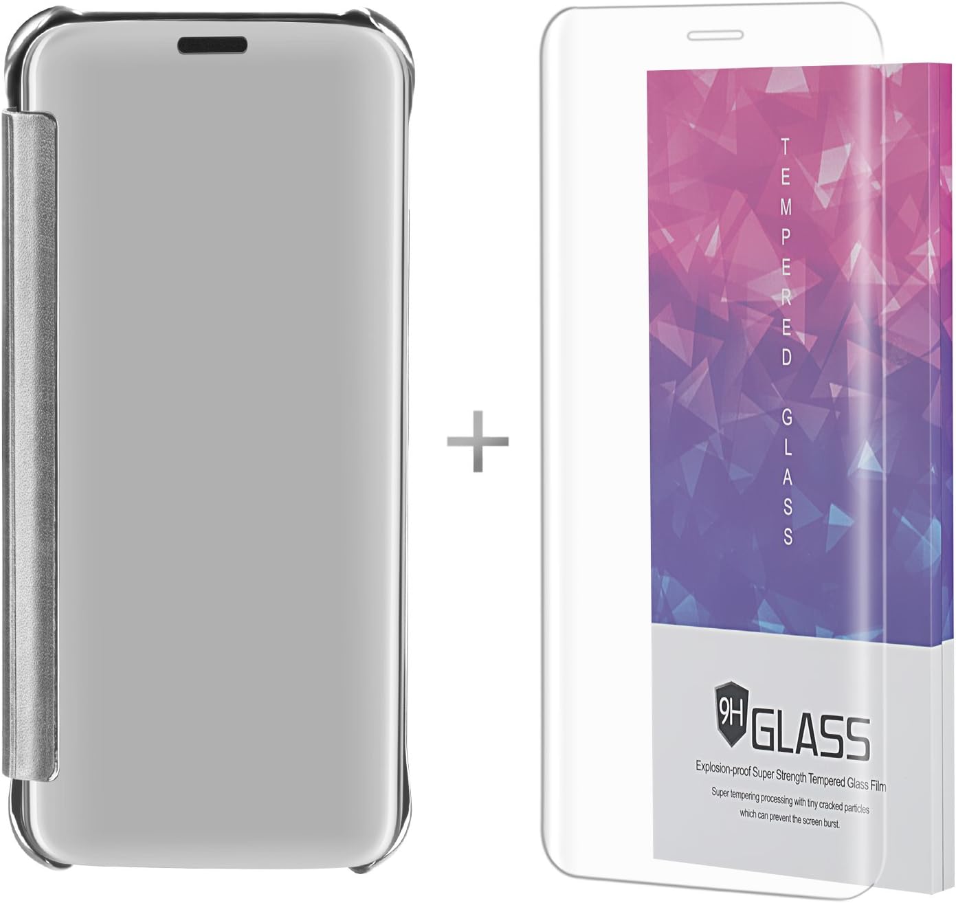 Hanglong Clear View Flip Case For Samsung Galaxy S8 Plus (with one Tempered Glass Screen Protector)-Silver