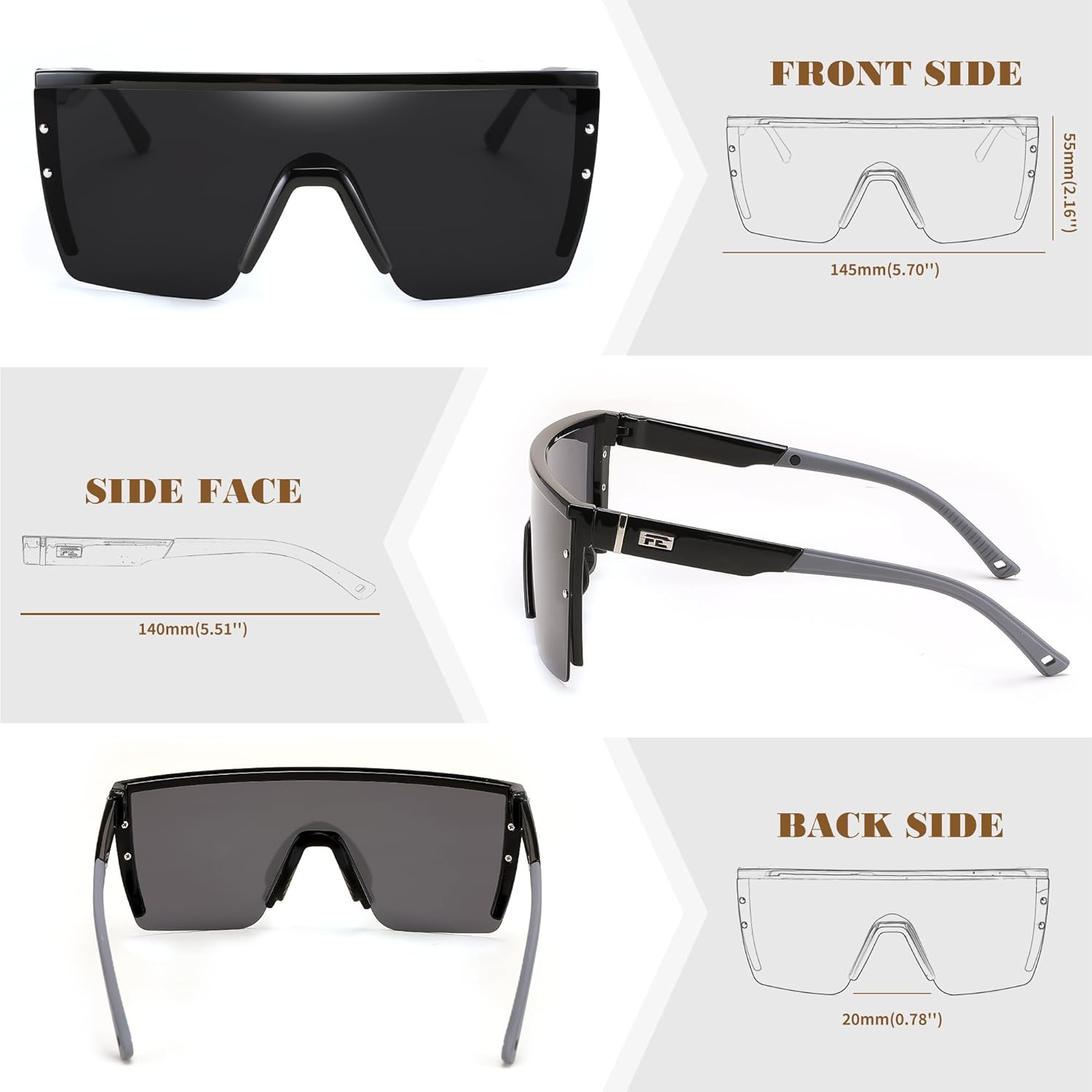 FEISEDY Sunglasses Mens Polarized Women Oversized Flat Top Square Cycling Fishing Golf Hiking Vintage Sun Glasses B2367 - Image 4