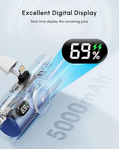 Miniatura 5 de Pequeño cargador portátil azul para iPhone Power Bank con cable USB tipo C 5000mAh 15W carga rápida mini batería externa para iPhone 1413121615 Pro