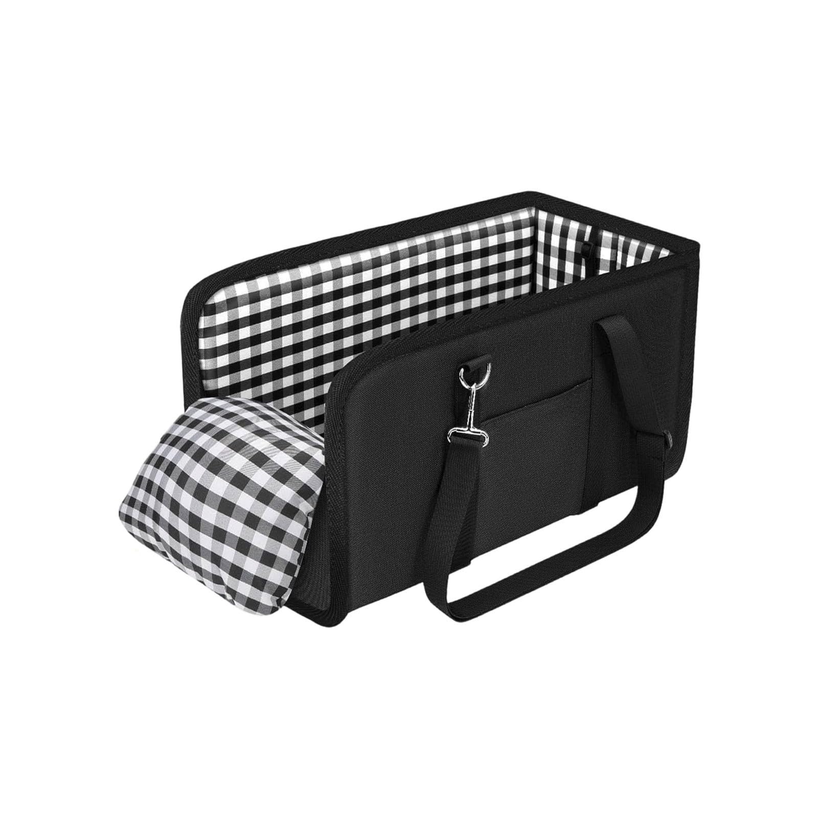 Siège auto pour petits chiens et chats, sûr sur le siège arrière, siège passager et console centrale, avec double fixation, pliable et portable, avec couvercle, lavable et installation facile, noir