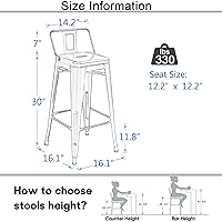 Vista 2 de Aklaus Juego de 4 taburetes de bar de metal, taburetes de bar de altura con respaldo, taburete de bar industrial para interiores y exteriores