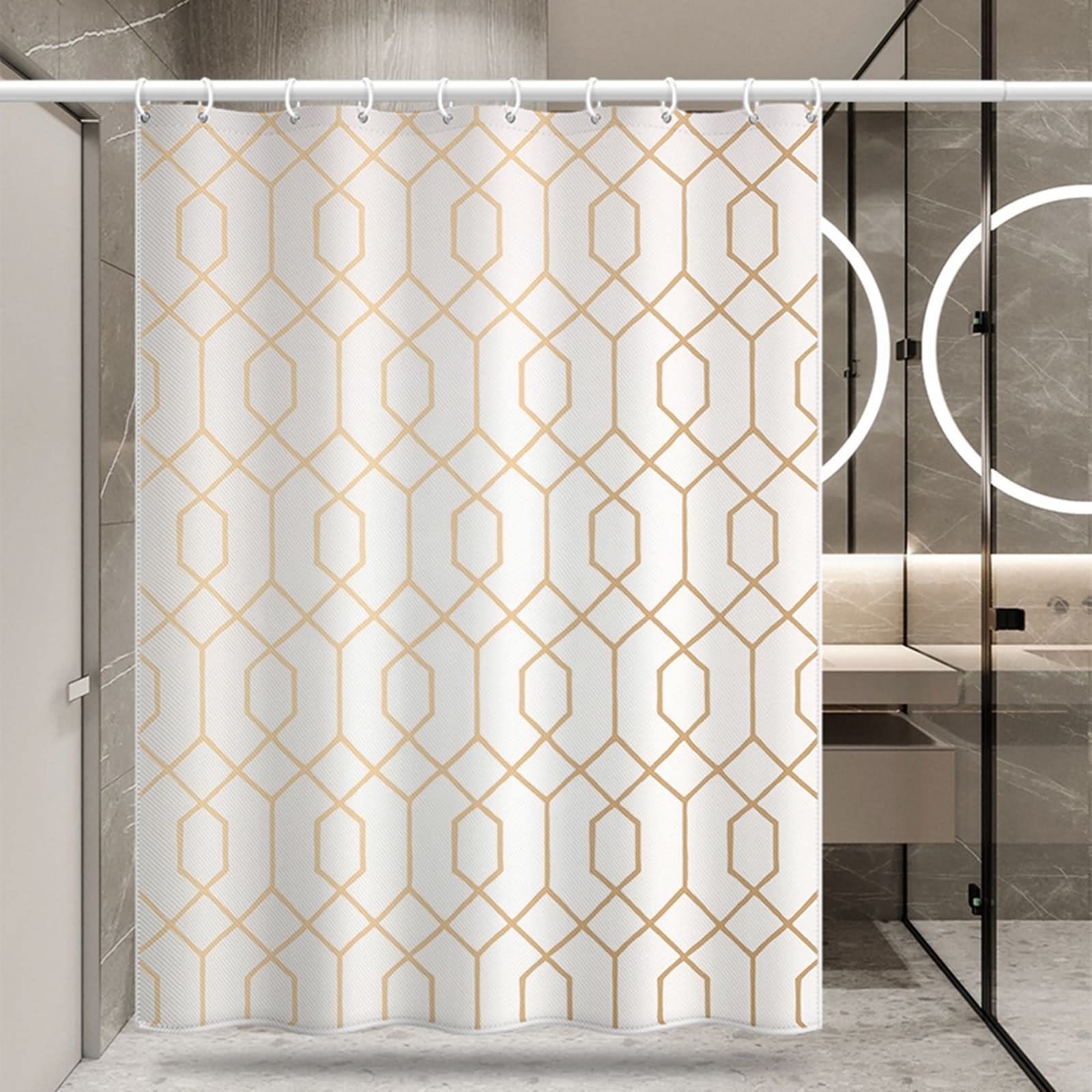 Duschvorhänge für Badewannen, Duschvorhang-Set Geometrisches Muster Hellbraun Beige Polyester 150X200cm