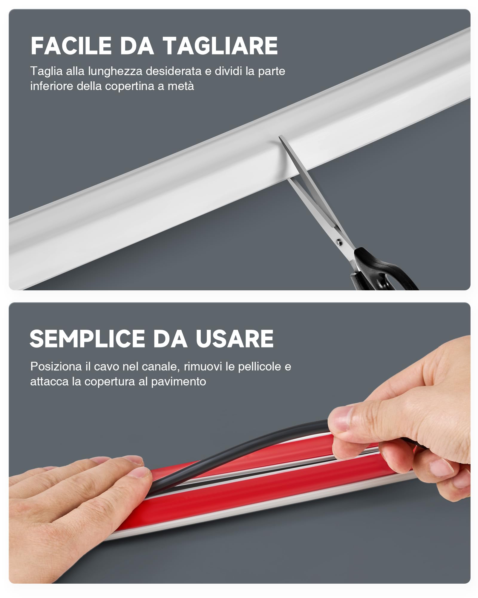 CREWORKS 1.8M Canalina Passacavi Pavimento a 3 Canali, Canalina Passacavi Calpestabile Adesiva, PVC Canalina Flessibile per Cavi Elettrici per Casa, Officina, Magazzino, Concerto, Grigio
