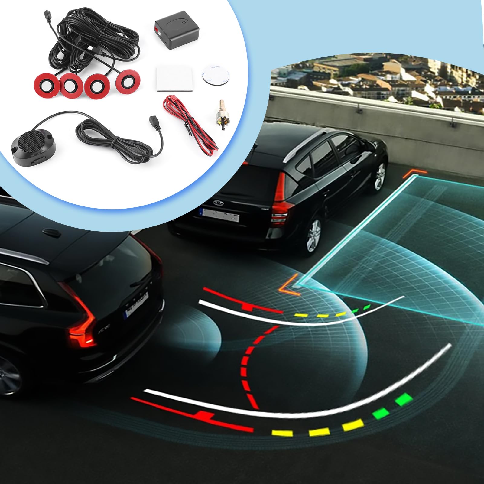 Kit de Radar de Marcha atrás sensores de Aparcamiento Coche de 16,5 mm Sensor de Radar de Reserva Integrado Kit de Alarma de Marcha atrás Asistencia con zumbador de para Audio Kit(Blanco)