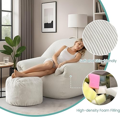 Miniatura 5 de DAICO Puf para adultos, puf con reposabrazos, puff para sofá, cómoda silla decorativa de pana, sofás individuales con espuma para dormitorio, sala