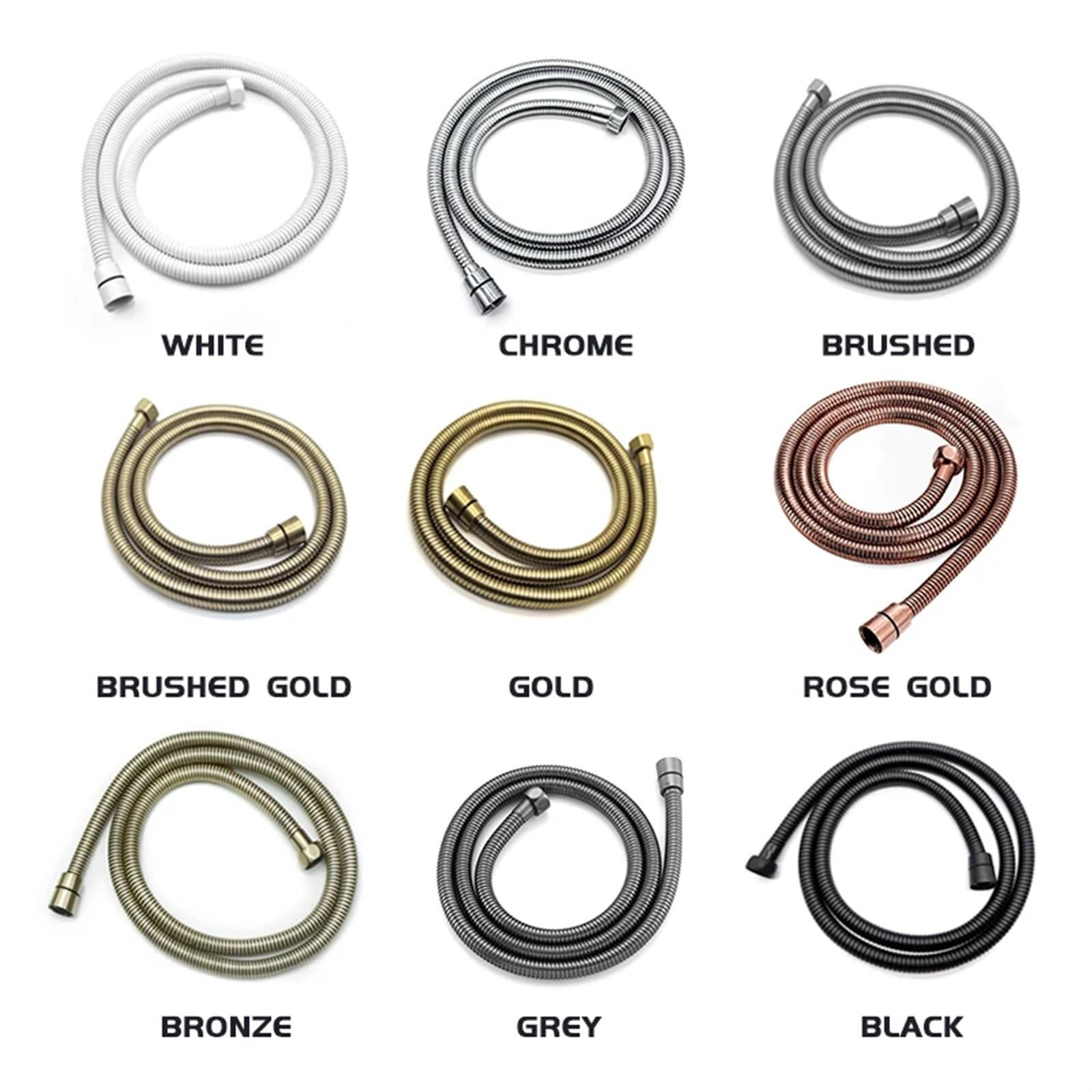 Manguera de ducha de acero inoxidable de 150 cm, flexible en blanco y negro, acabado gris cepillado y bronce para duchas de lujo