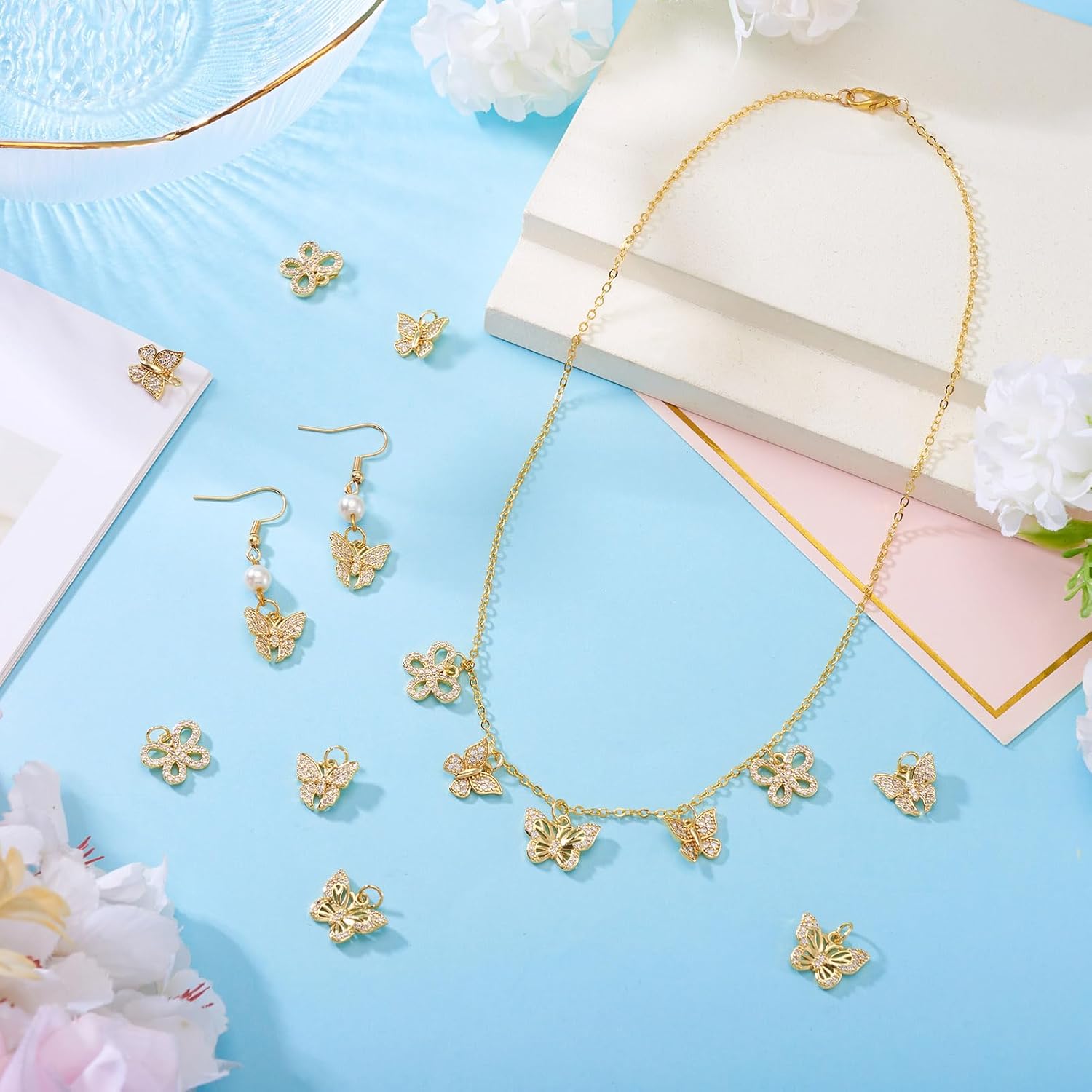 Pandahall 8Pcs Brass 18K Gold Plated Butterfly Charms Cubic Zirconia Pendants Small Insect Dangle Charms with Jump Rings for DIY Permant Jewelry Making Bracelet Necklace - Image 2