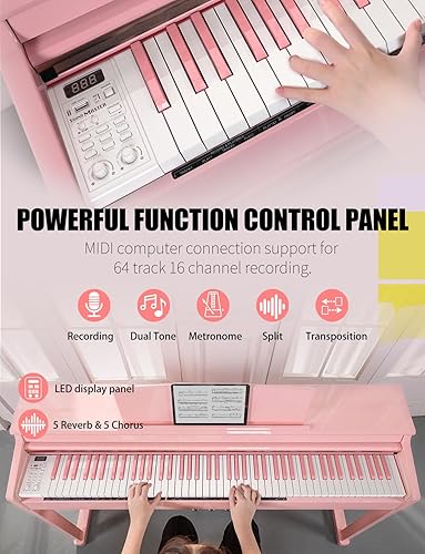 Miniatura 4 de UMP-100 - Piano de teclado con peso de 88 teclas actualizado con soporte para muebles, adaptador de corriente, pedal triple y conexión MIDI, piano