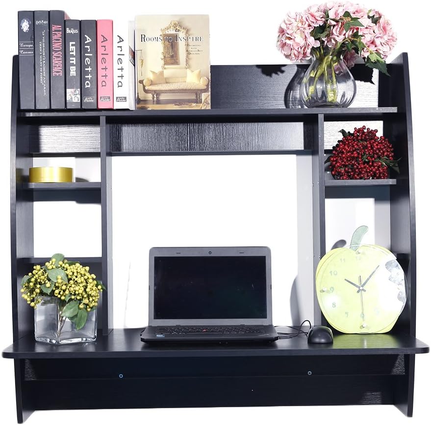 Wall Mounted Shelf,Floating Computer Desk with Storage Shelves Modern Space Saving Coner Writing Table Study Workstation Hanging Laptop Desk for Kids Student Home Office Bedroom Home Work Station Desk