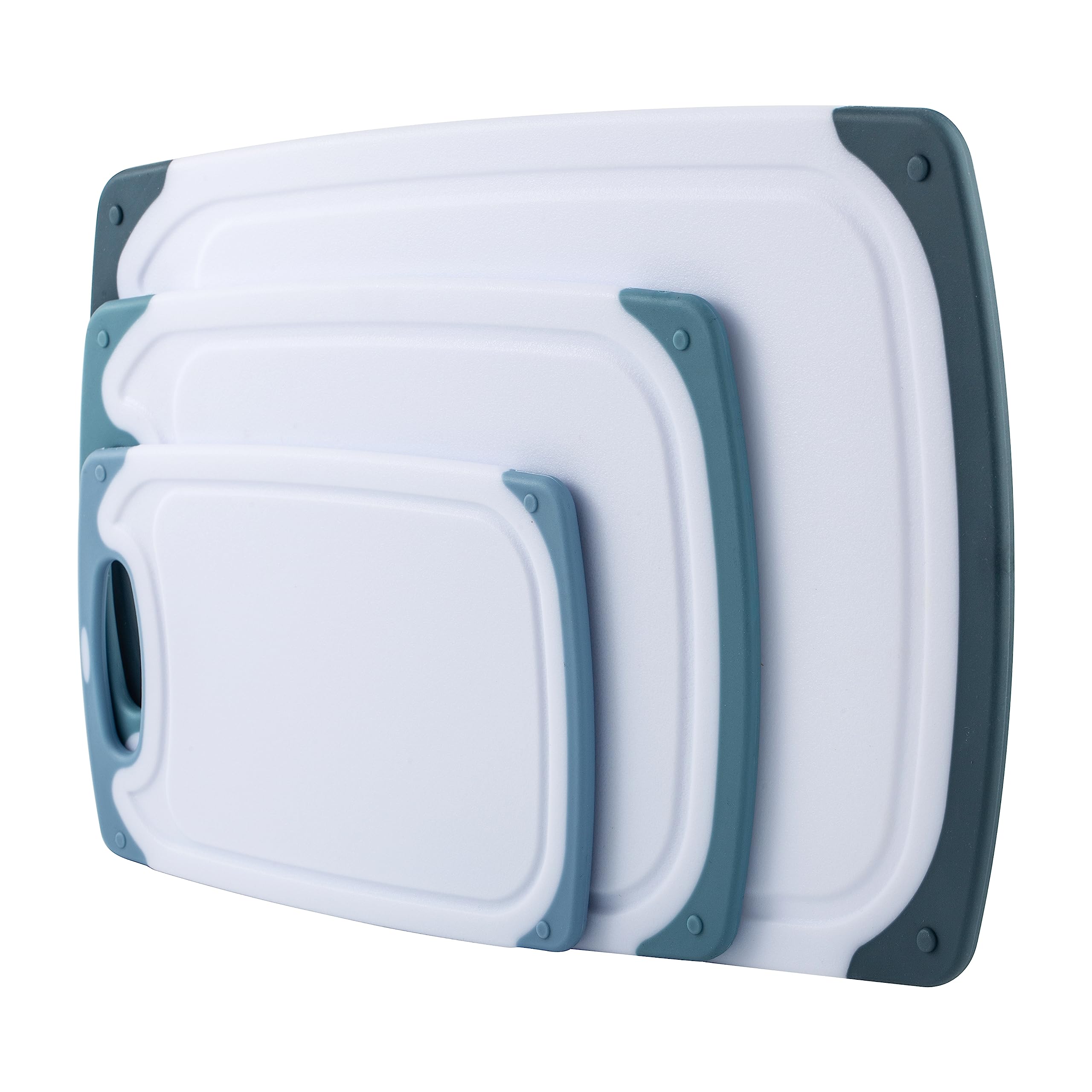 COOK WITH COLOR Cutting Board Set- 3 Pc. Kitchen Cutting Board Set - Large, Medium and Small Cutting Boards with Non Slip Bottom for Meat, Veggies, Fruits, Easy Grip Handle (Blue)