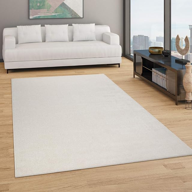 Paco Home Living Room Rug Plain Simple And Modern Short-Pile, Various Sizes and colours, Size:80x150 cm, Colour:Cream