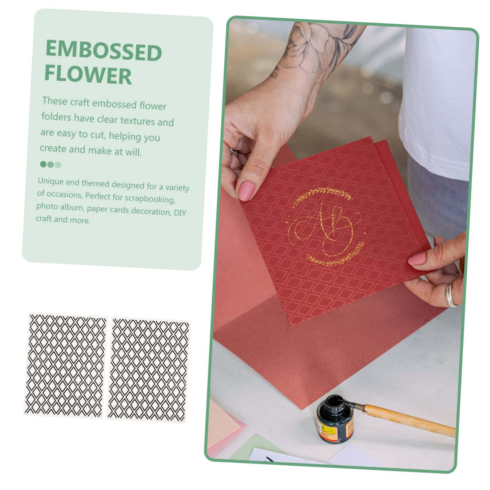 DOITOOL 2 Pcs Plastic Embossing Folder Template for DIY Scrapbooking Durable Diamond Square Design for Card Making and Crafts