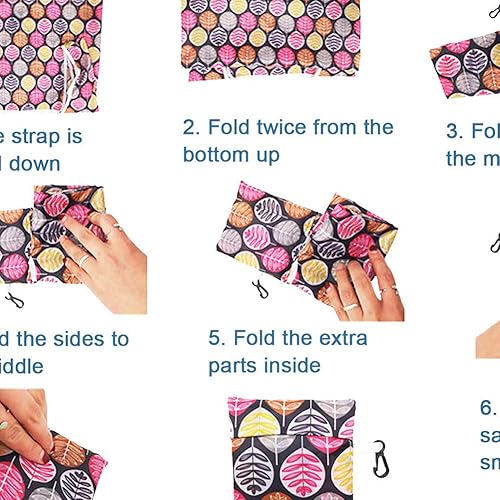 Miniatura 5 de Juego de 6 bolsas de comestibles reutilizables, duraderas y ligeras, plegables, bolsas de compras de poliéster lavables