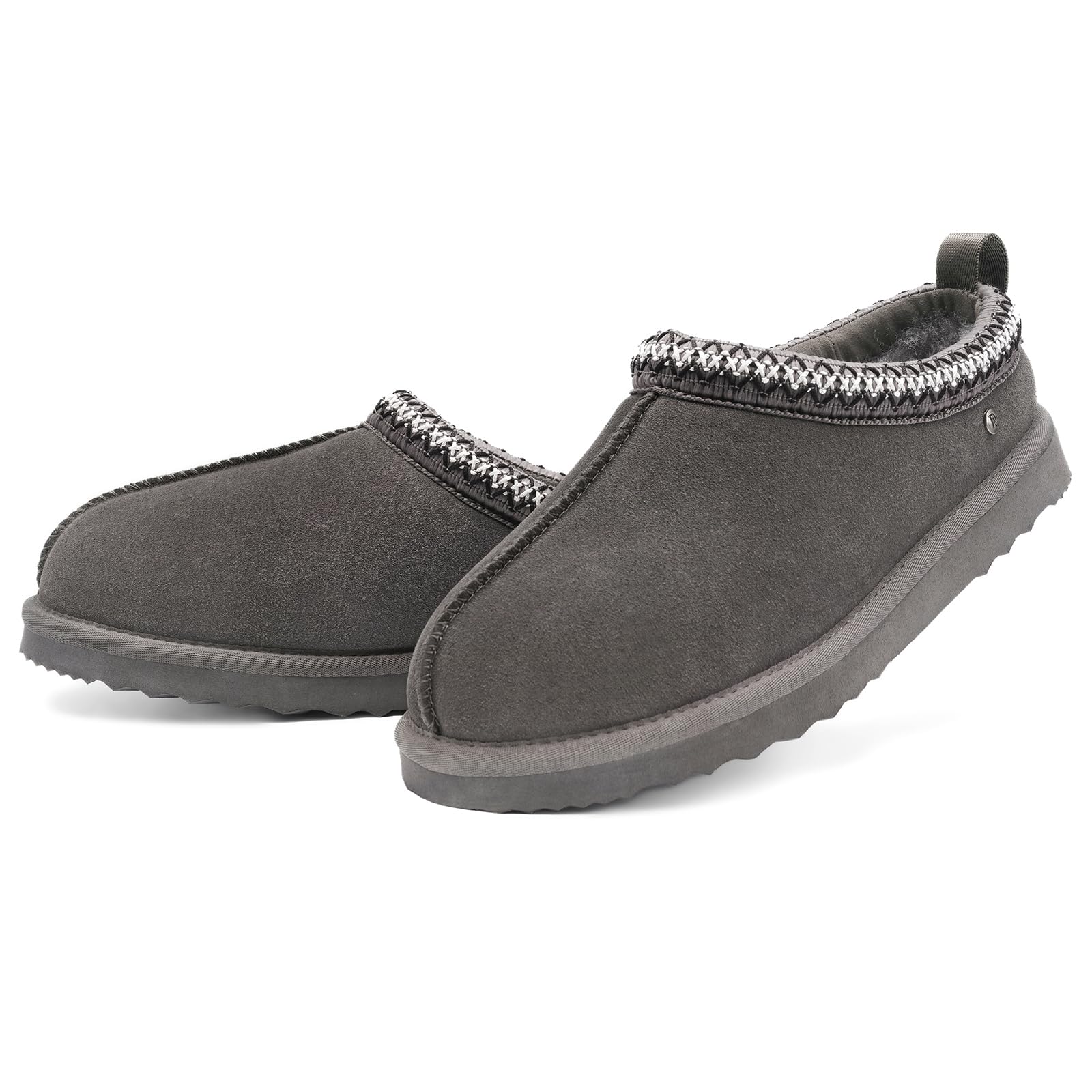 Parfeying Mens Sheepskin Slippers with Shearling Fur Lining Genuine Suede Upper Cozy Fuzzy House Shoes for Indoor Outdoor