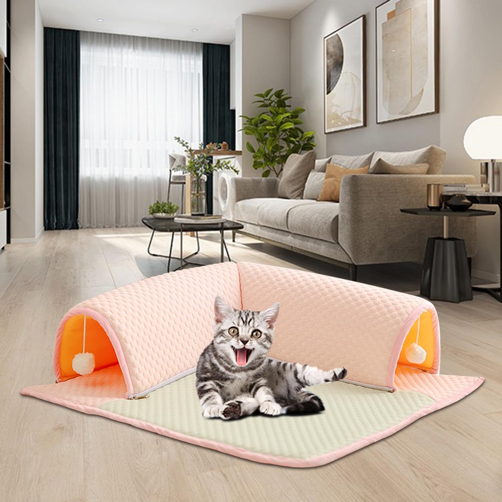 Cat Tunnel Cama Juguete Interactivo Centro de Actividades Felinas Lavable Portátil Adecuado para Gatos Y Pequeños Animales en Interiores Exteriores, Cuadrado y L