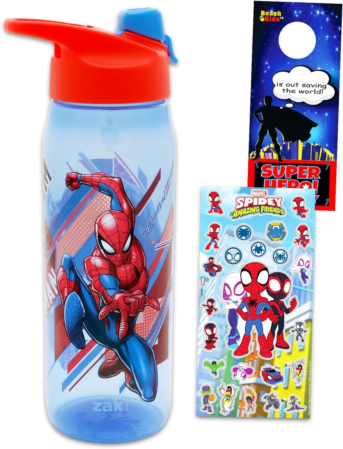 Spiderman Water Bottle Bundle School Supplies Set with 20 Oz Drinking Cup, Stickers, More | Spiderman Reusable Water Bottle Set