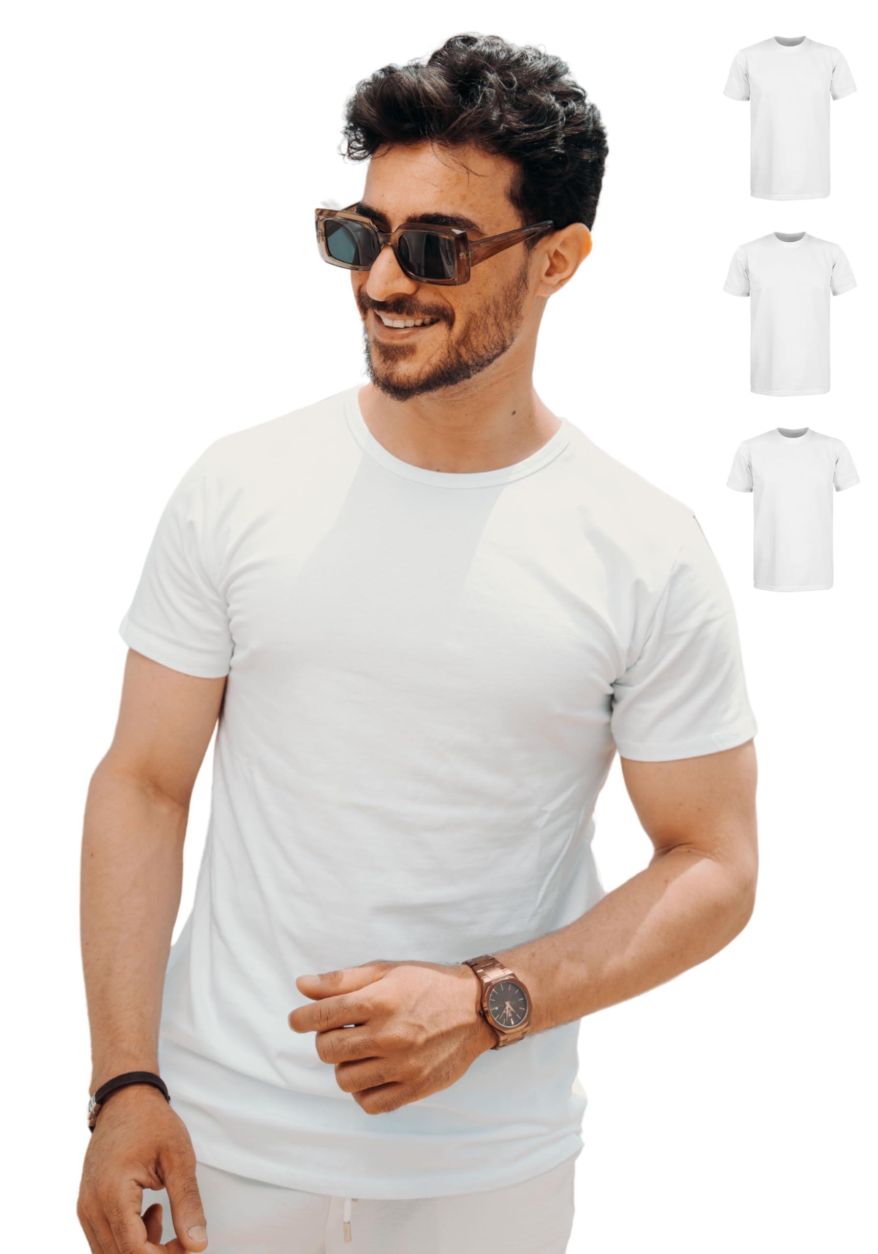 Men's T-Shirts Pack of 3 Crew Neck White - Distinctive Style Thanks to Reinforced Collar, Stretch Cotton - Perfect Fit & Retains Shape - Slim Fit S - 3XL-image-37