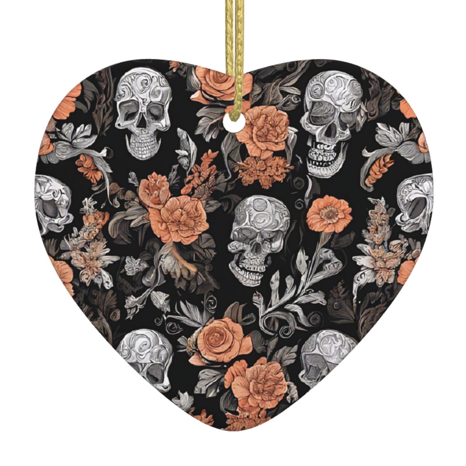 Aspoijhn Colorful Sugar Skulls (Colorful Sugar Skulls) Christmas Tree Ceramic Hanging Heart Bauble Ornaments Festive Xmas Pendant Decorations For Party Home Decor