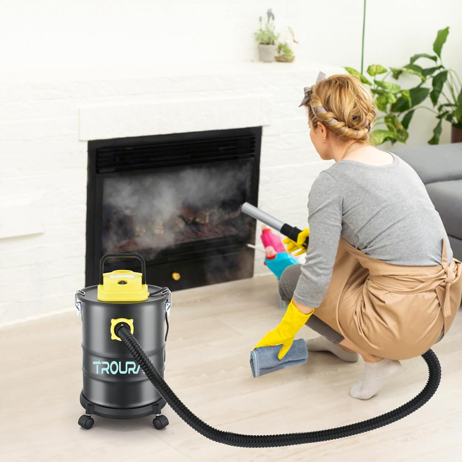 Fireplace Ash Vacuum Cleaner, 4 Gallon Heat Resistant Lightweight Canister Vacuum Cleaner with 1000W Powerful Suction Blowout for Fireplaces, Pellet Roasters, Woodstoves Pellet Ash Vacuums