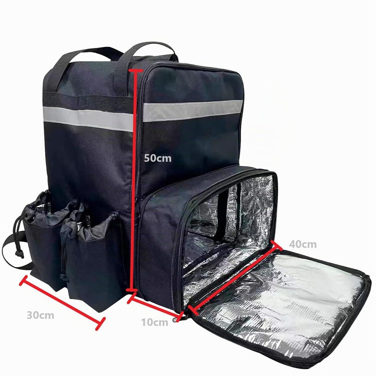 Delivery Bag Store Erweiterbarer Lebensmittel-Lieferrucksack mit 4 Getränkehaltern, Pizza-Liefertasche, isolierte Liefertasche mit reflektierenden Streifen für Fahrradlieferungen, für Uber Eats