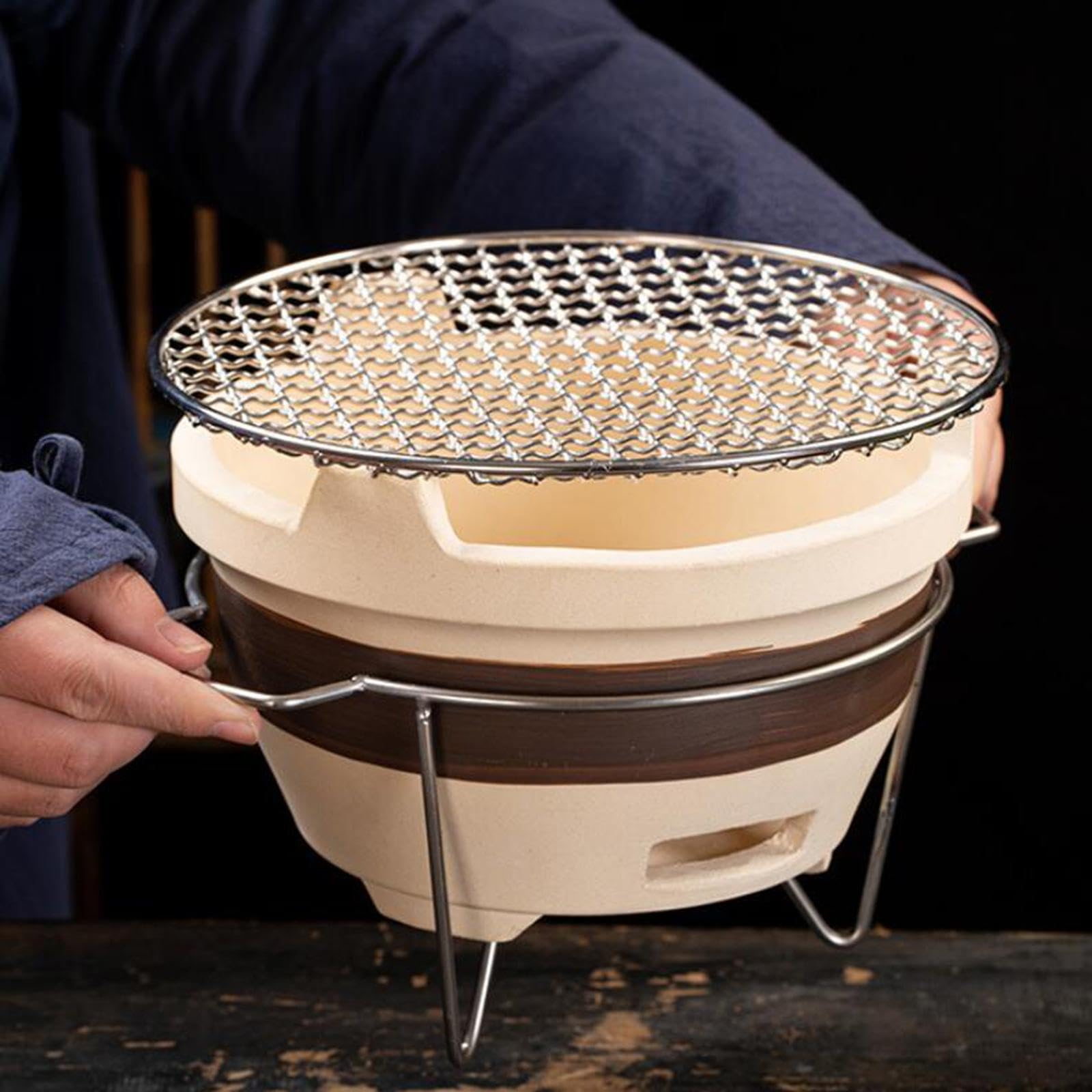 Fornello Barbecue in Terracotta Griglia Grill a Carbone da Tavolo con Ventilazione Stufa Compatta per Cottura all’Aperto E in Casa Materiale Robusto a, Stile D