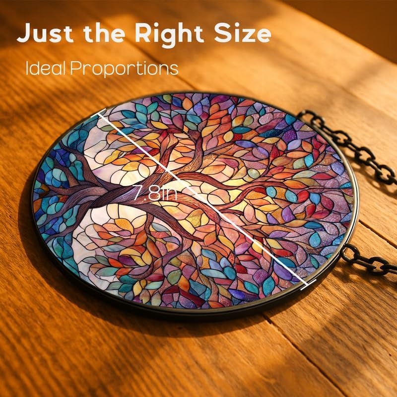 Stained Glass Window Hanging， Tree of Life 7.8in Sun Catchers Indoor Window， Core Decor Inside and Outside The Cottage， Gifts for Women， Beautiful Home Decor， Colorful Art Glass
