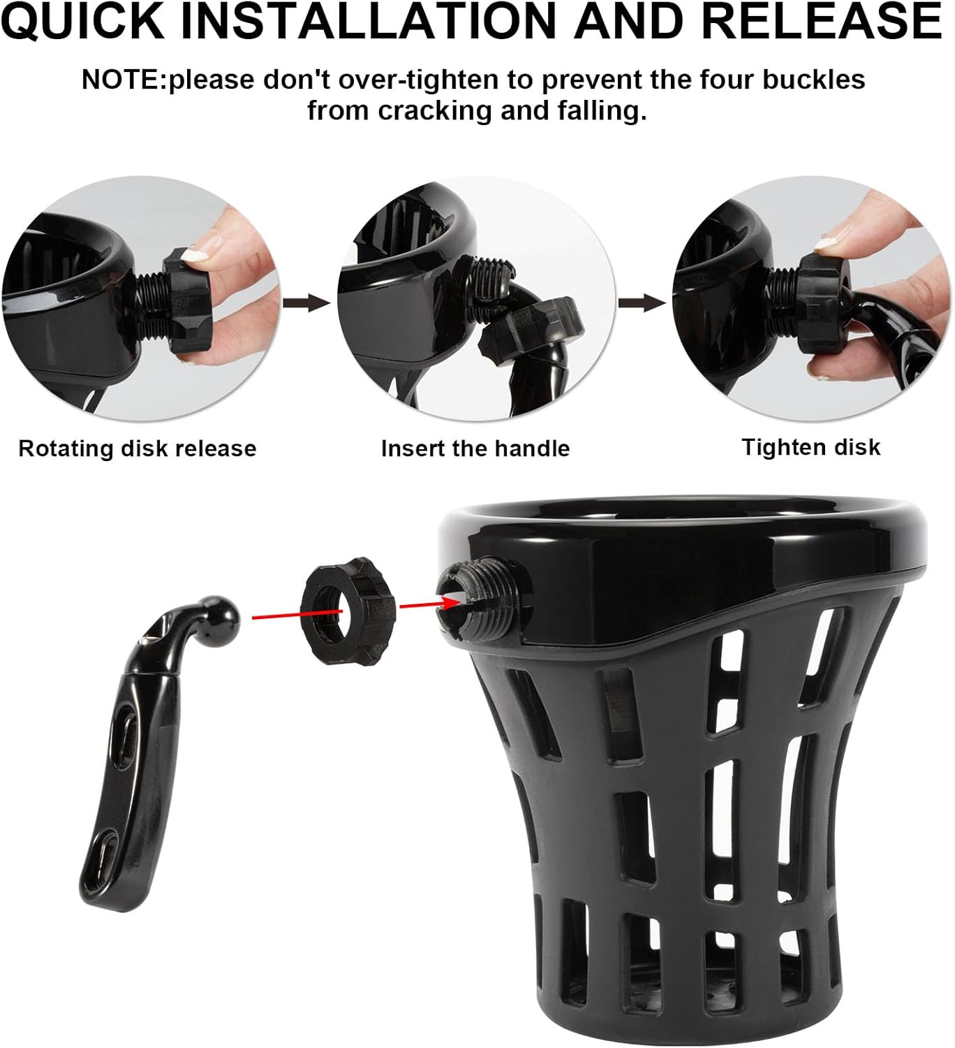 PSLER Motorcycle Handlebar Cup Drink Bottle Holder W/Mesh Basket Mount Universal for Dyna Softail Electra Glide 1996-up and for Goldwing GL1800 Rebel 250 300 500 XSR 900 Vulcan 1500 1600 Vstar(Black)