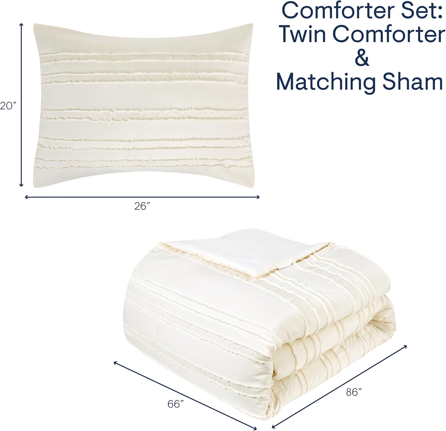 Aeropostale 2 Piece Eloise Eyelash Bedroom Comforter and Matching Sham Set,Twin,Ivory