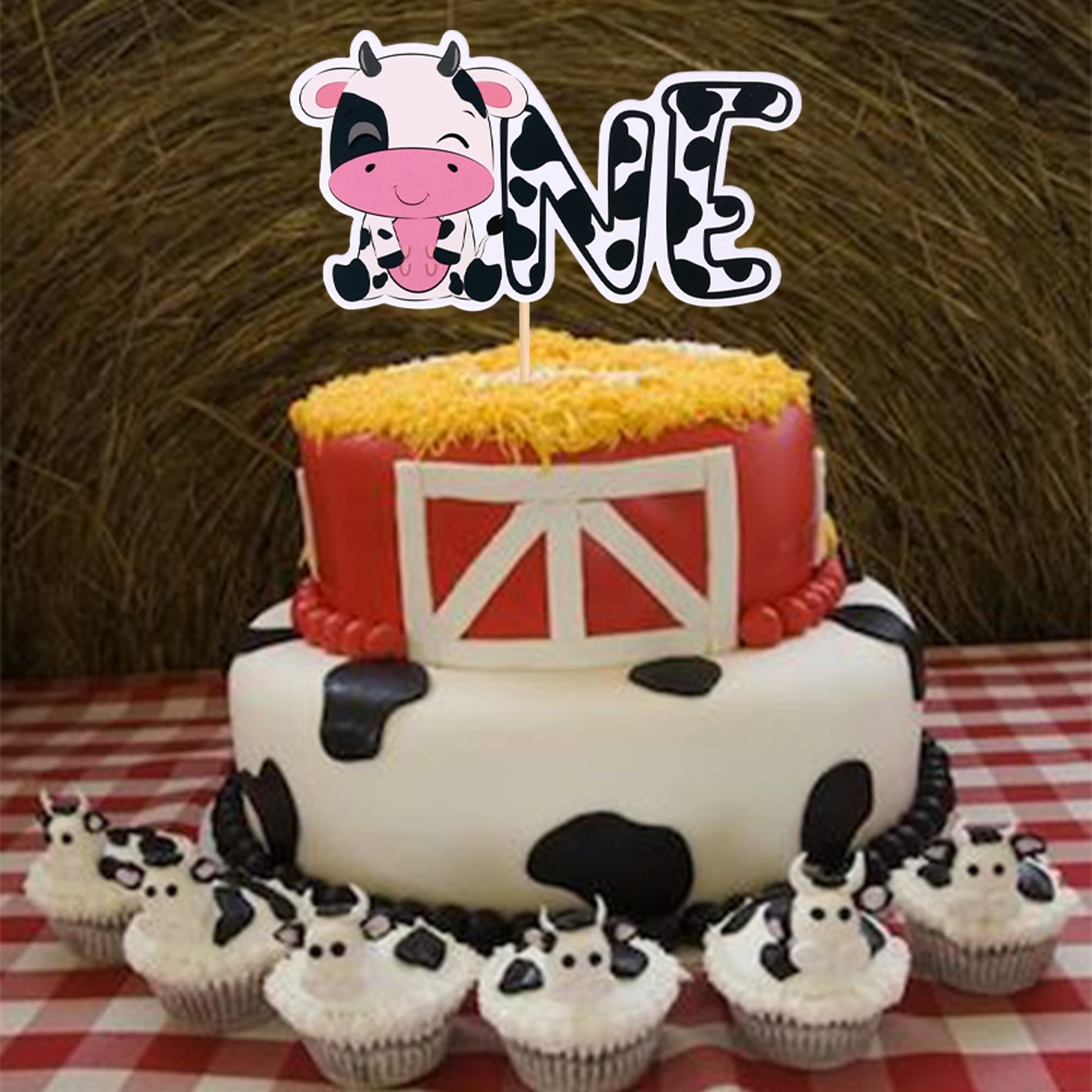 Holy Cow I'm One Cake Topper - Farm Animal First Birthday Decoration For Baby Shower & Party Supplies
