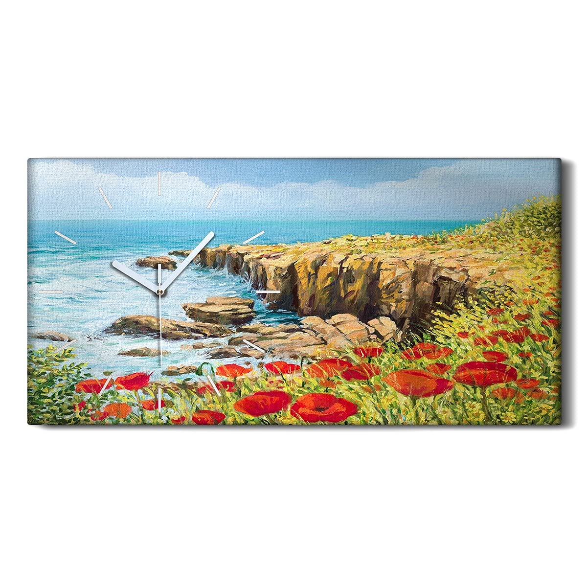 Horloge sur Toile 60x30cm Cliff Poppies Sumit Breeze pour Décoration Murale