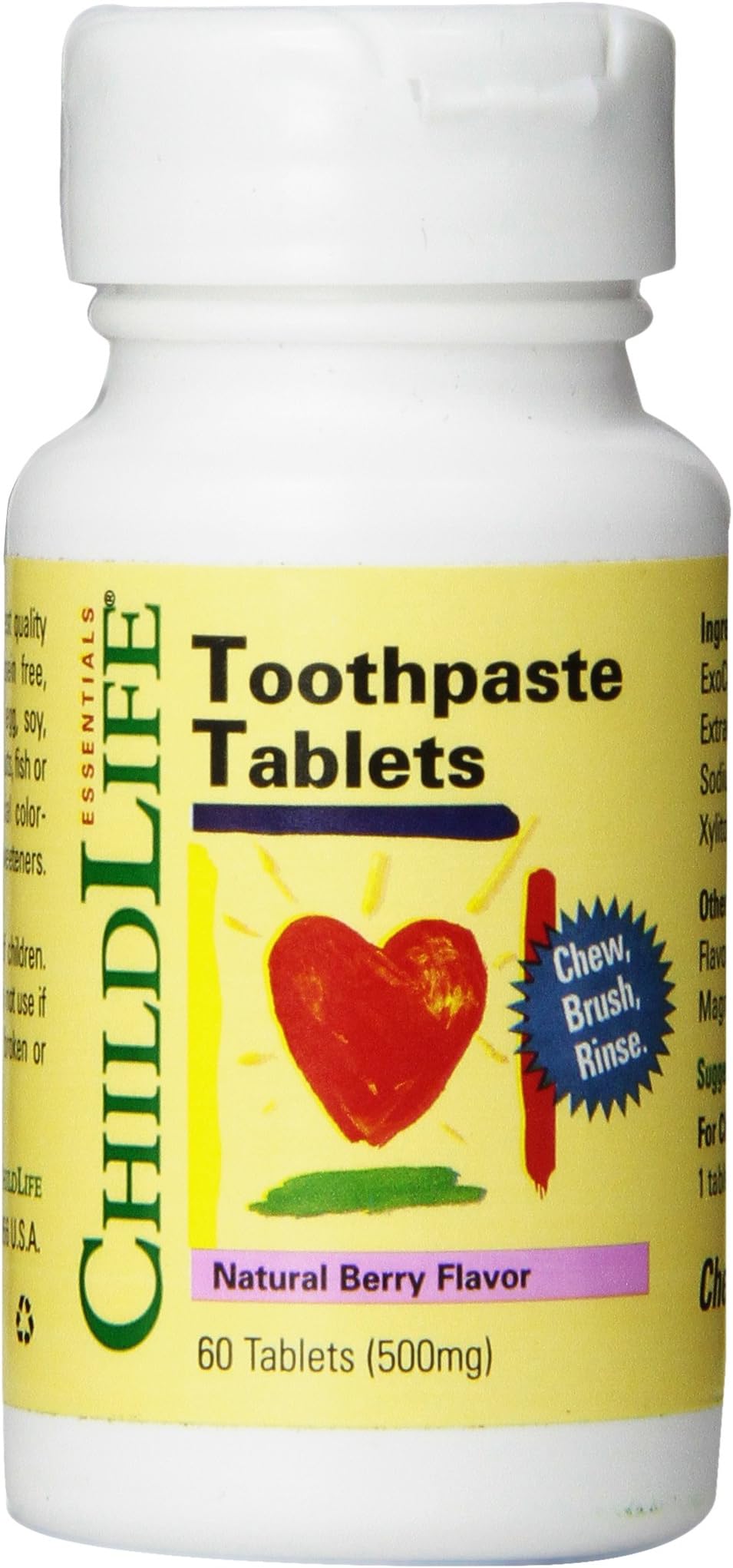 Child Life Toothpaste Tablets, Natural Berry Flavor, 60 Count[Amazon-developed Certification] Compact by Design
