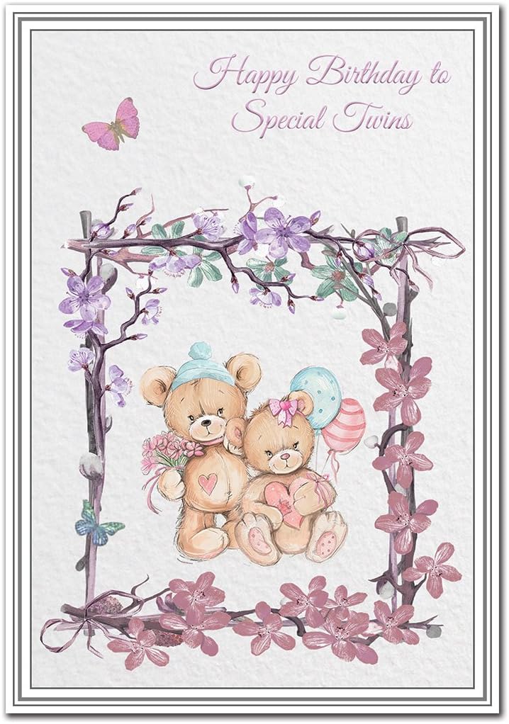 Birthday Card for Twins - Girl and Boy Twin - Brother Sister Design - Twin Sons and Daughters - Granddaughters Grandsons - Nieces Nephews - Friends Godchild Cousins - Premium Quality