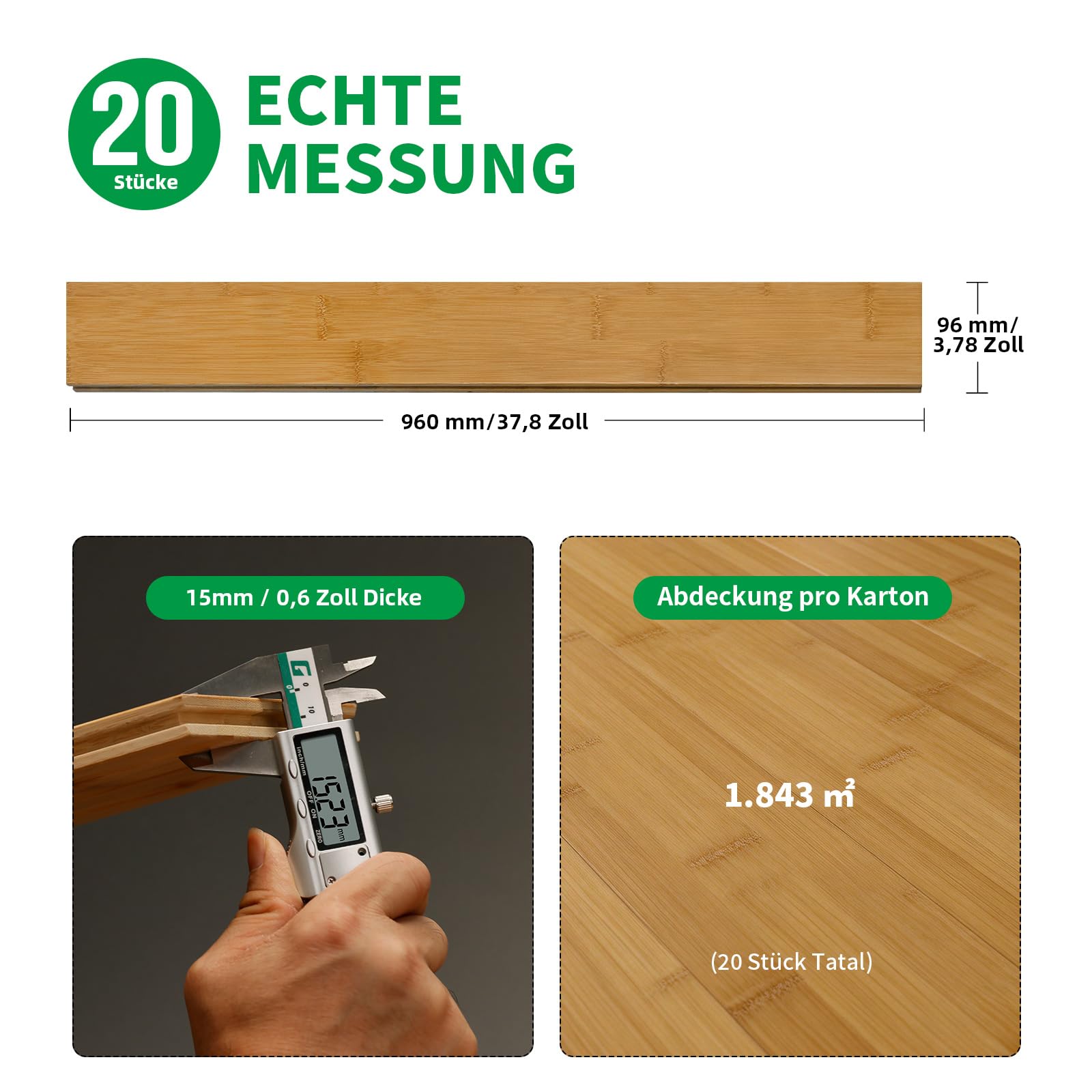 Bambusboden Klickdielen 960x96x15 mm honighell 1,84 m²/Paket
