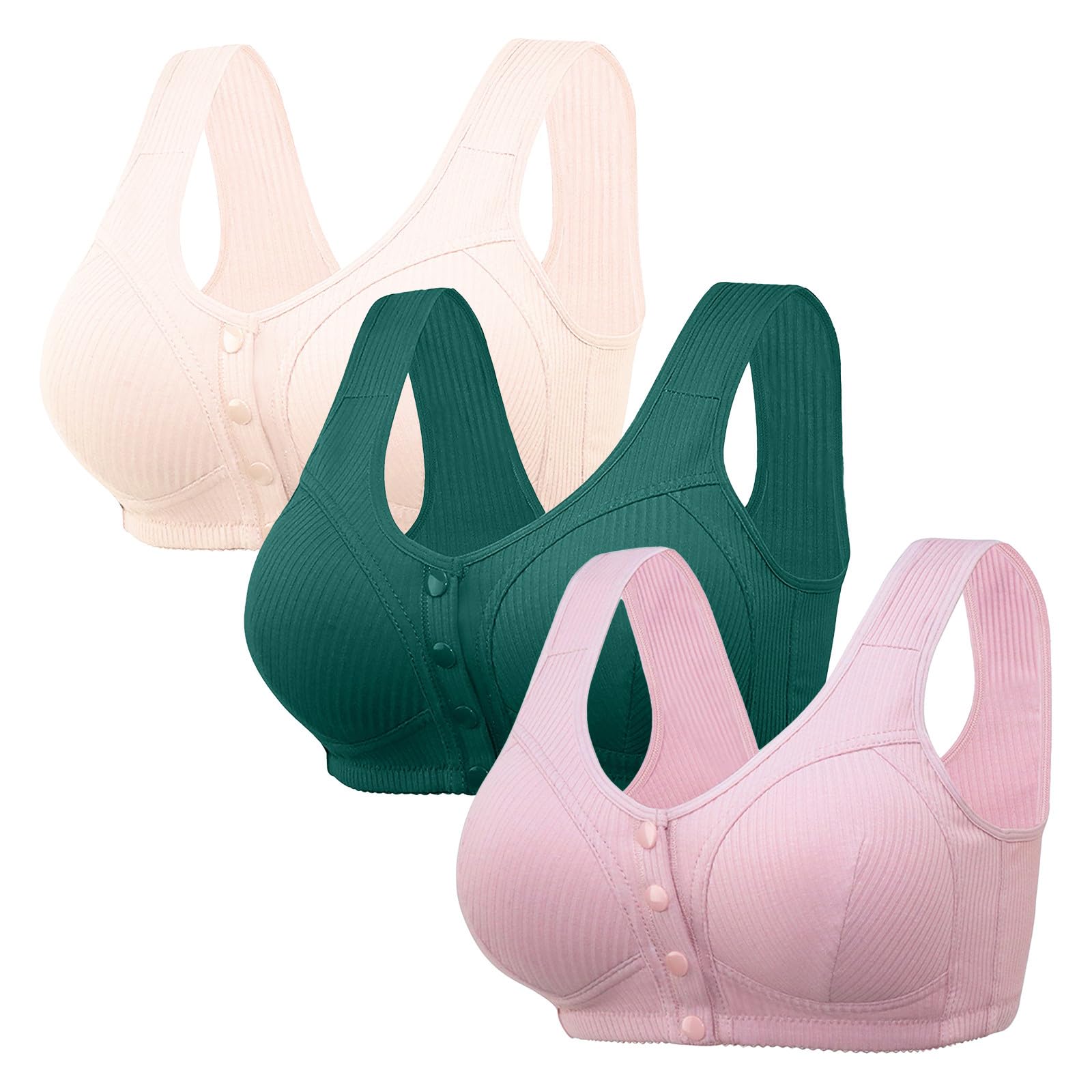 Sujetadores push up para mujer, paquete de 3 bralettes acanalados para mujer, extensores adicionales, brasier de cobertura completa, ropa interior sin costuras, brasier con botón frontal, lencería