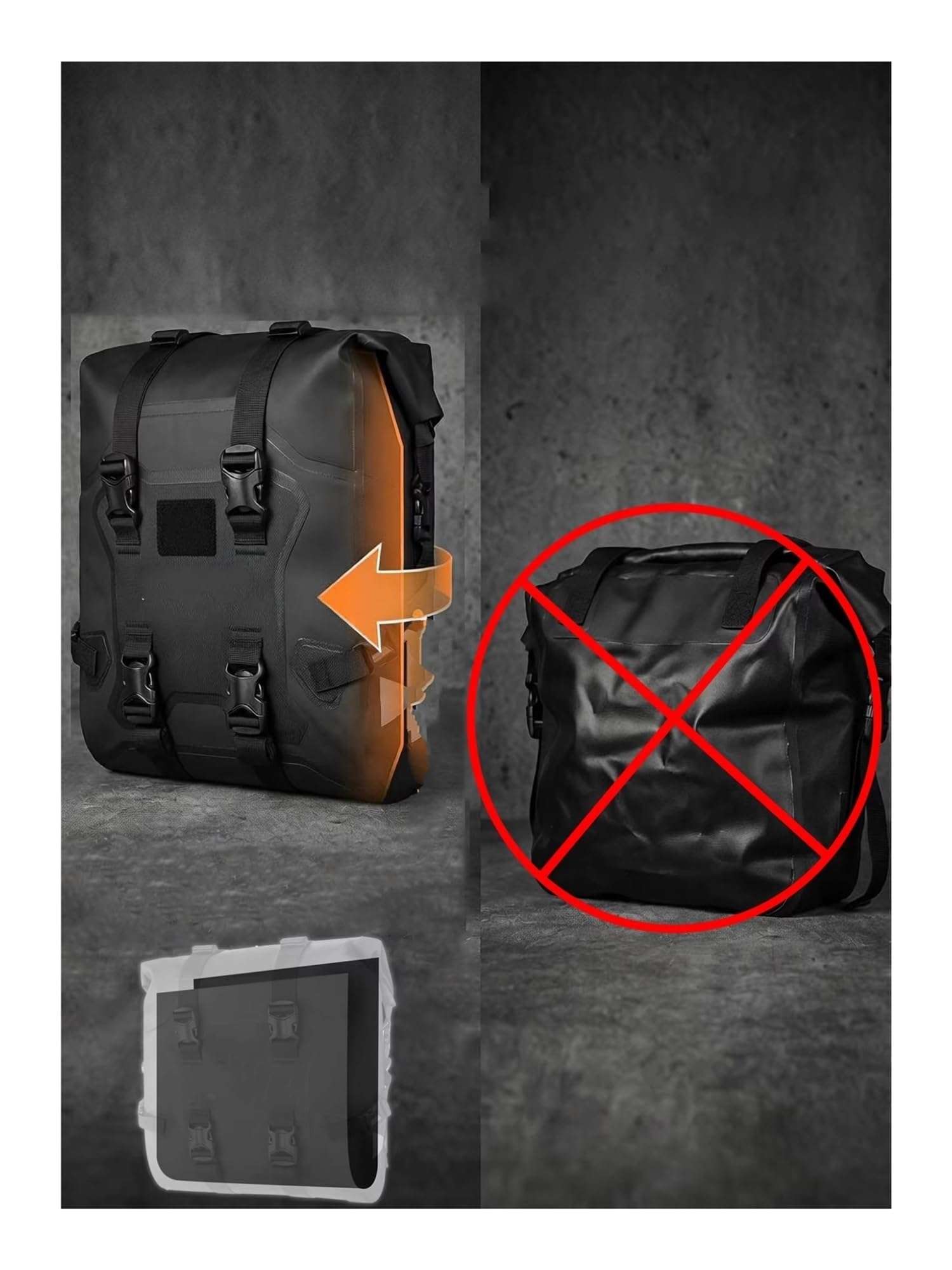 Borsa Posteriore Moto Borsa Laterale Per Moto 24L/48L Impermeabile A Sgancio Rapido Universale Chiusura Arrotolabile(Black-1 piece)