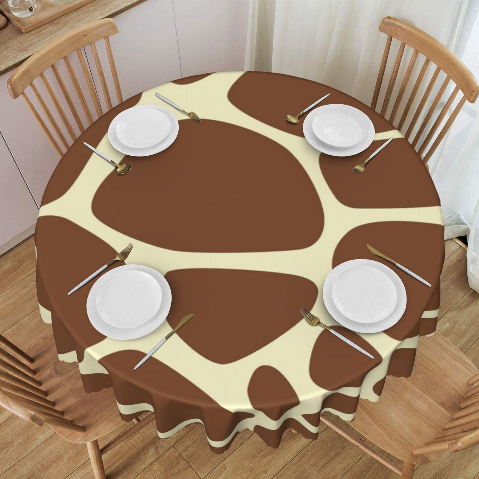 DCEHGEW 60 In Round Tablecloth with Lace, Wild Animal Giraffe Pattern Printed Oilproof & Washable Fabric Picnic Table Cloth Table Covers