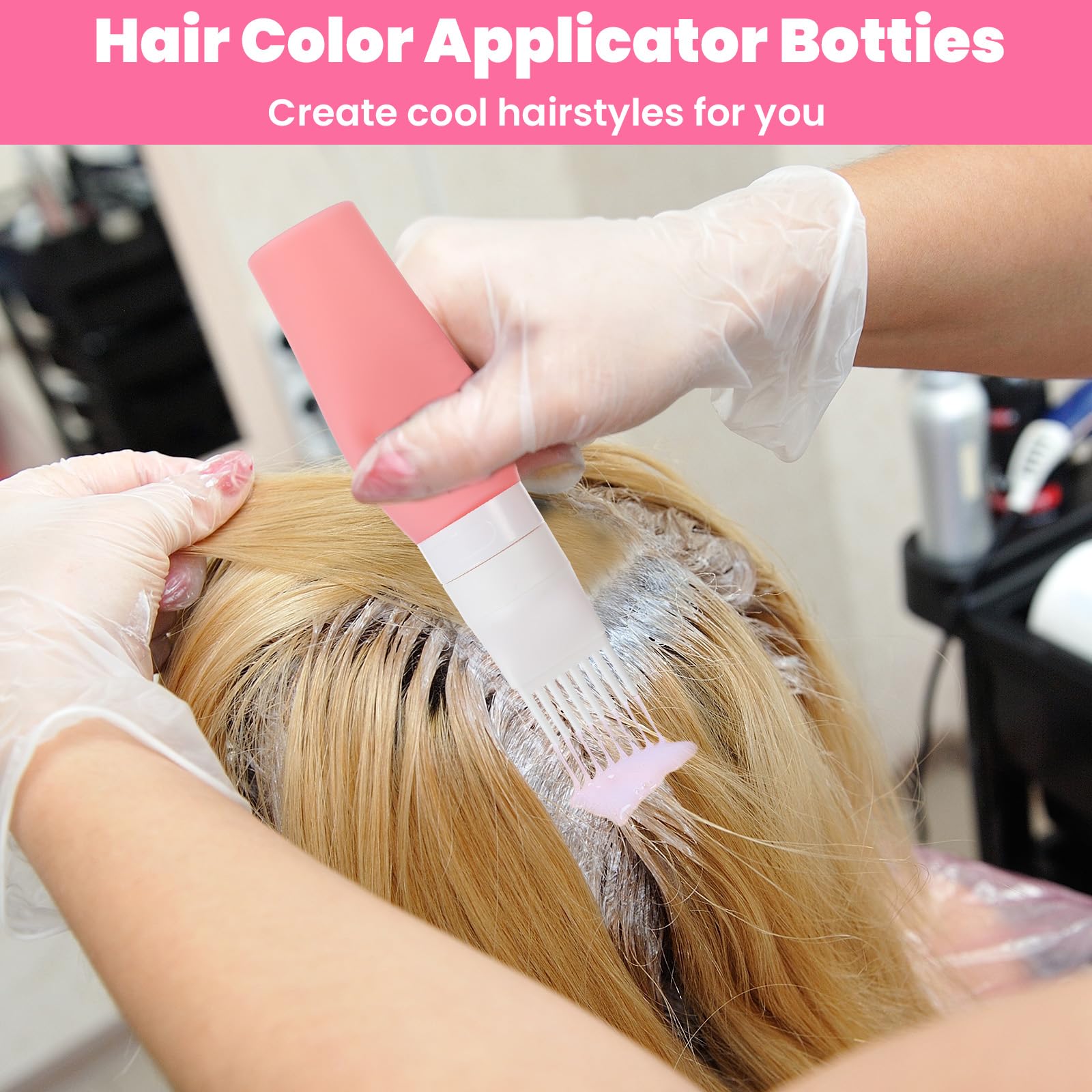 JIEYAO Applicatore di olio per capelli, 2 flaconi di silicone da 80 ml, con diverse aperture, pettine per la tintura dei capelli, per la cura del cuoio capelluto